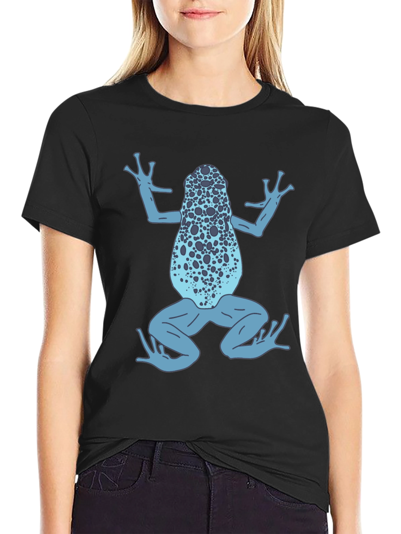Black Blue Frog Graphic T-Shirt - Black Cotton Tee view 2