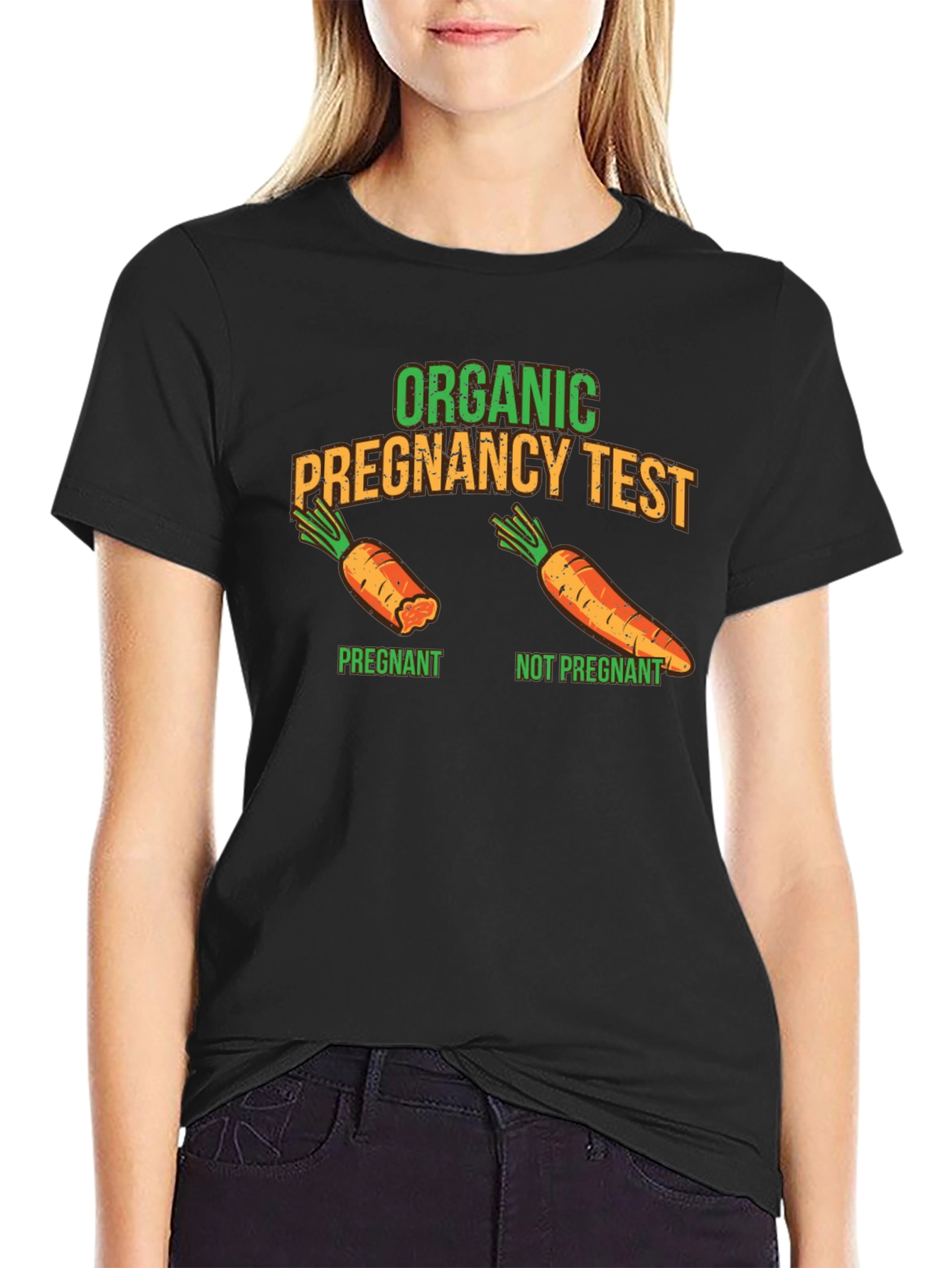 Black Funny Organic Pregnancy Test T-Shirt view 2
