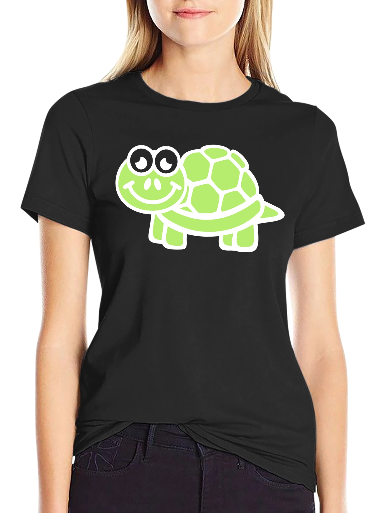 Black Cute Turtle Graphic Tee - Black view 2