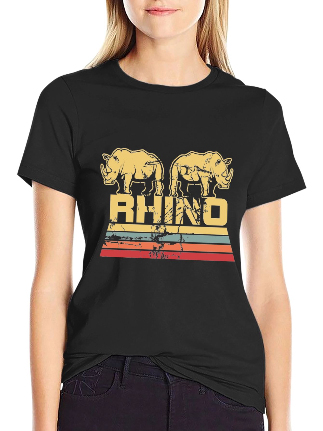 Black Vintage Rhino Graphic Tee - Black view 2