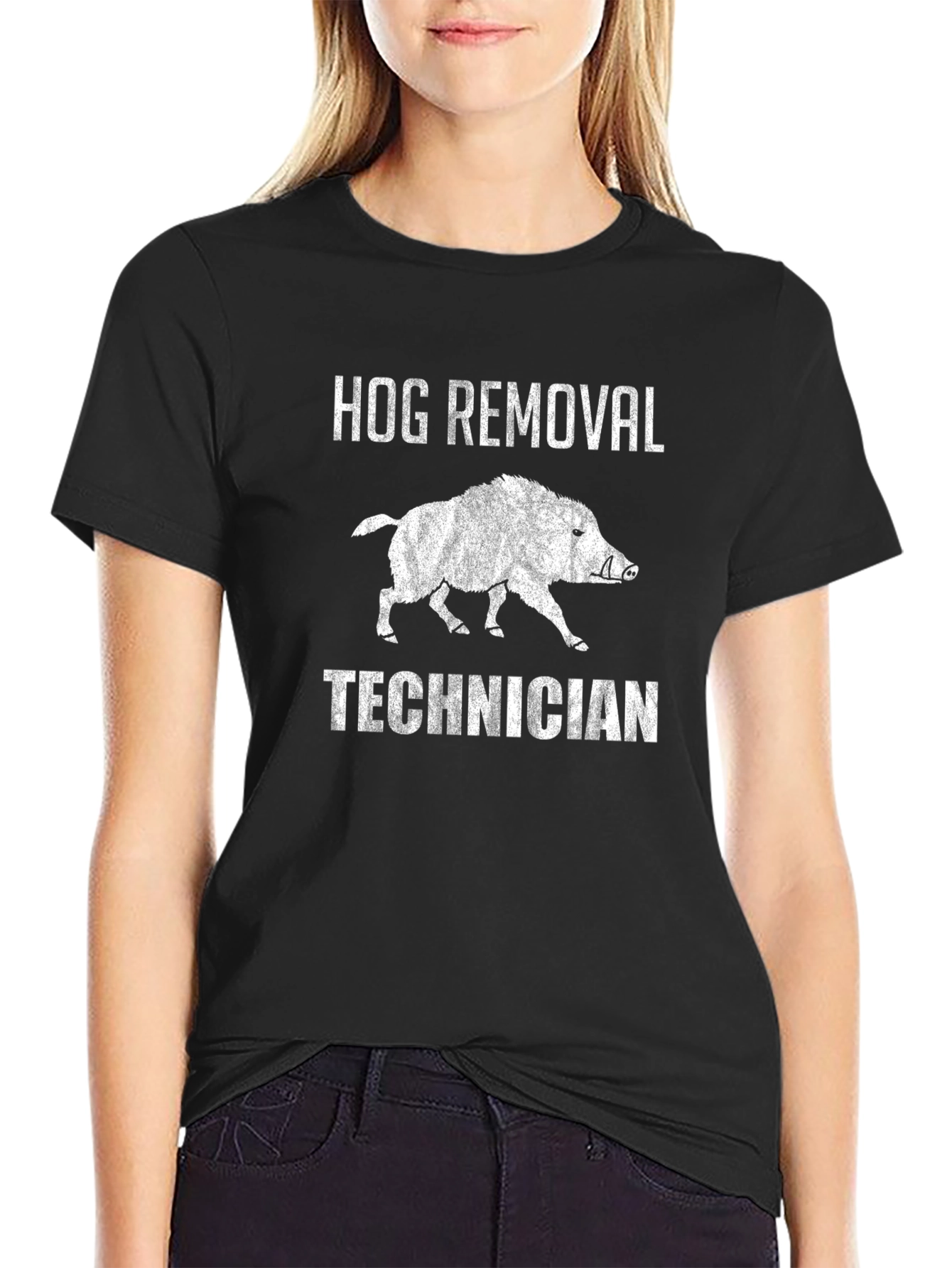 Black Hog Removal Technician Graphic T-Shirt view 2