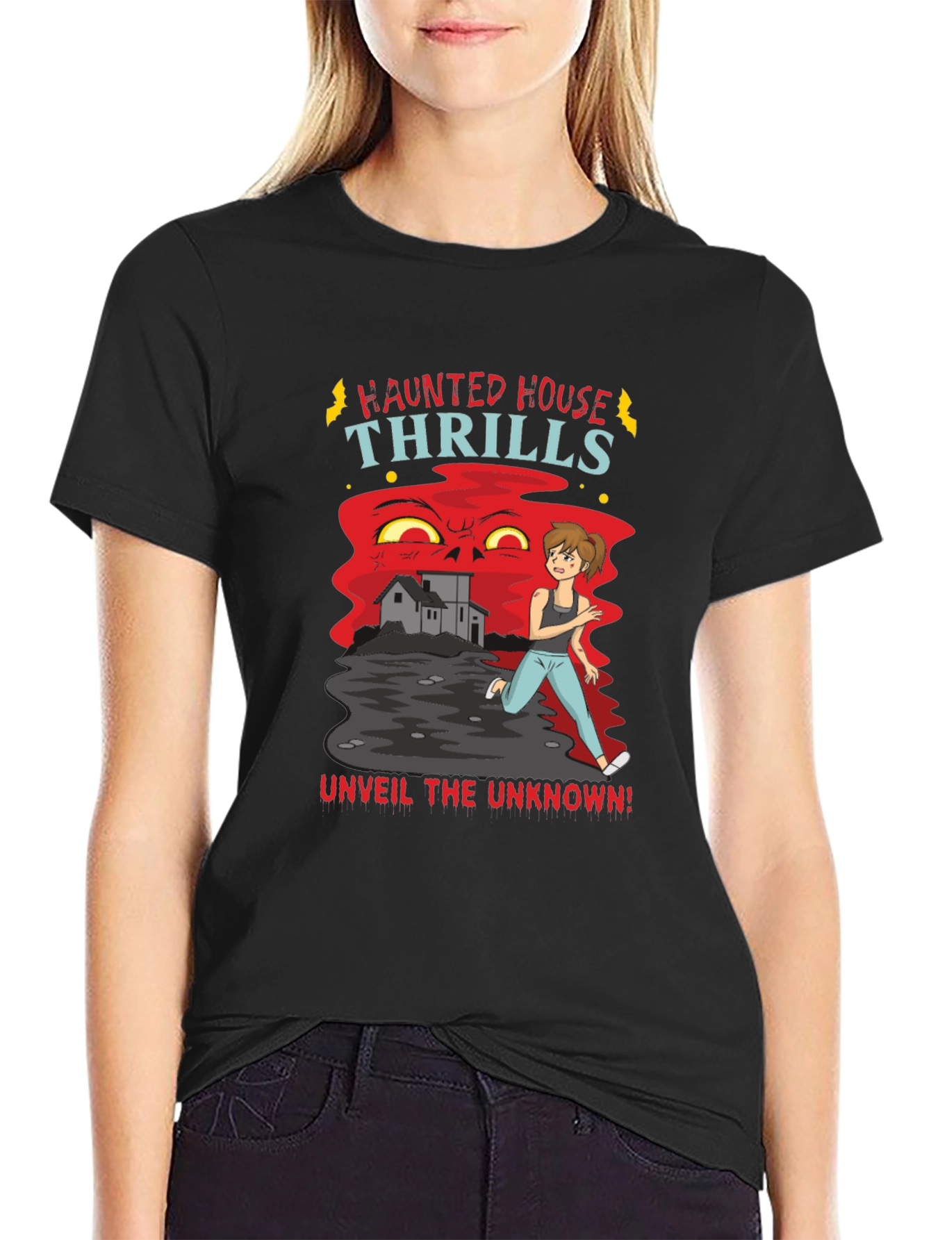 Black Haunted House Thrills Graphic Tee view 2