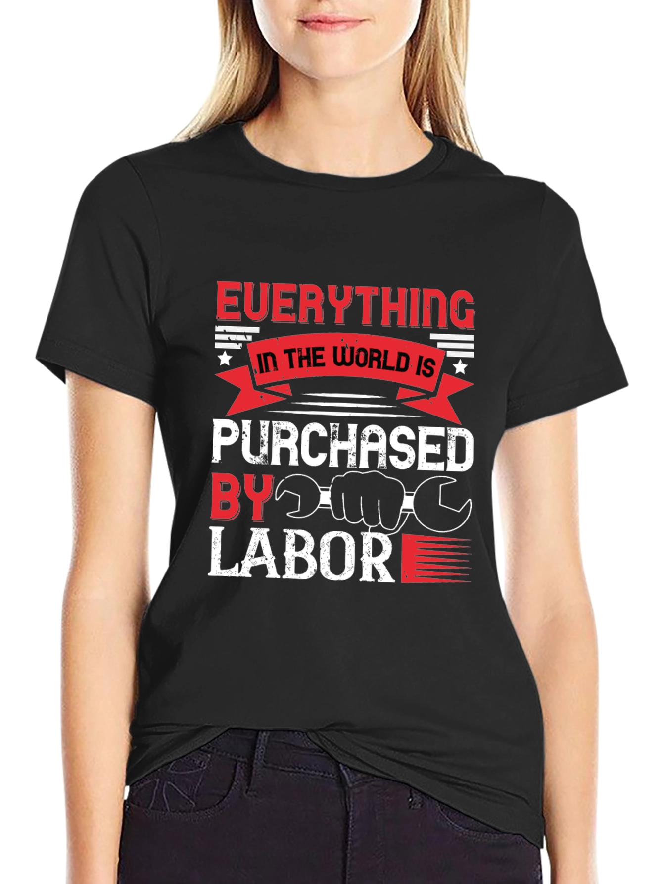 Black Everything Is Purchased By Labor T-Shirt view 2