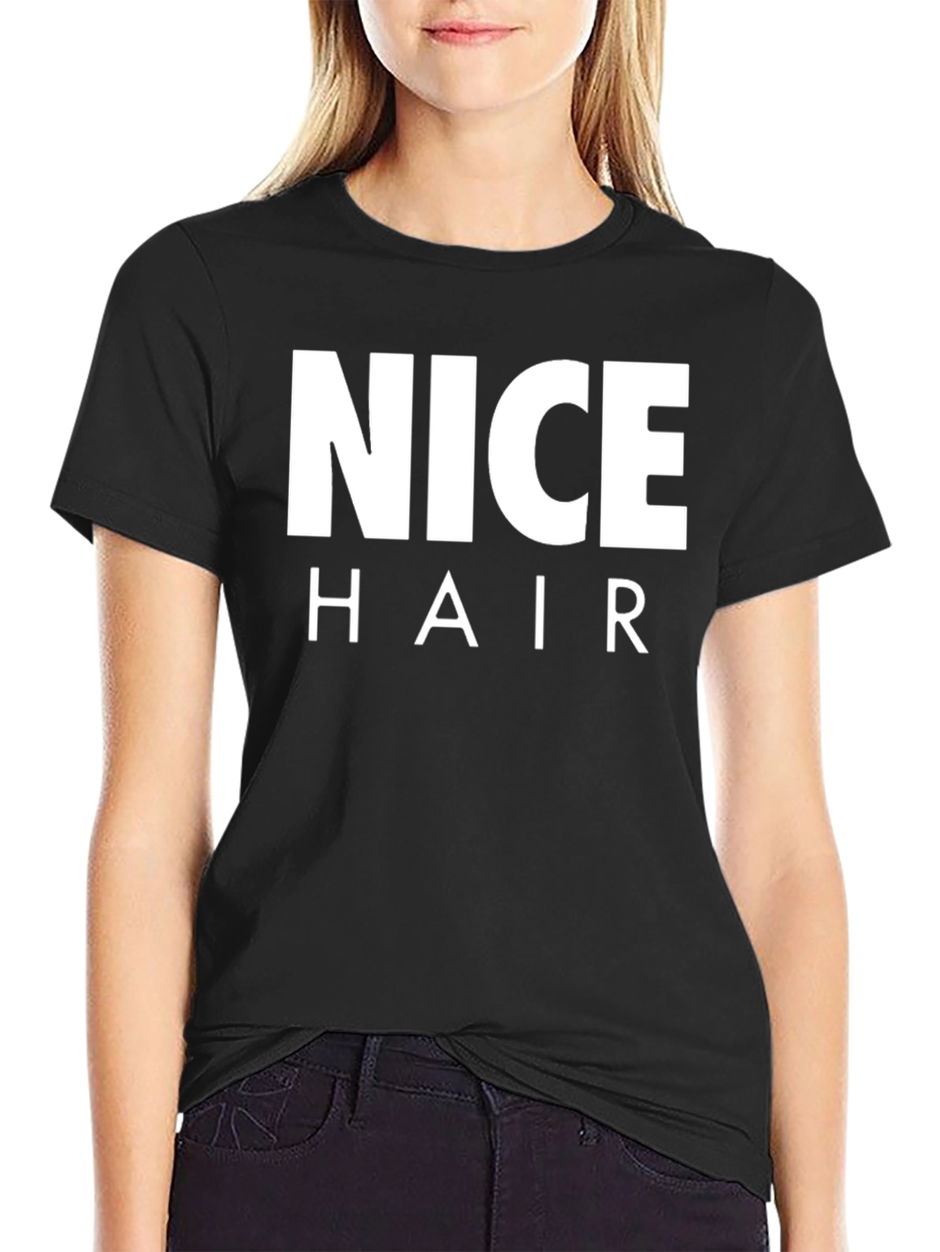 Black Nice Hair Graphic Tee - Black Cotton T-Shirt view 2