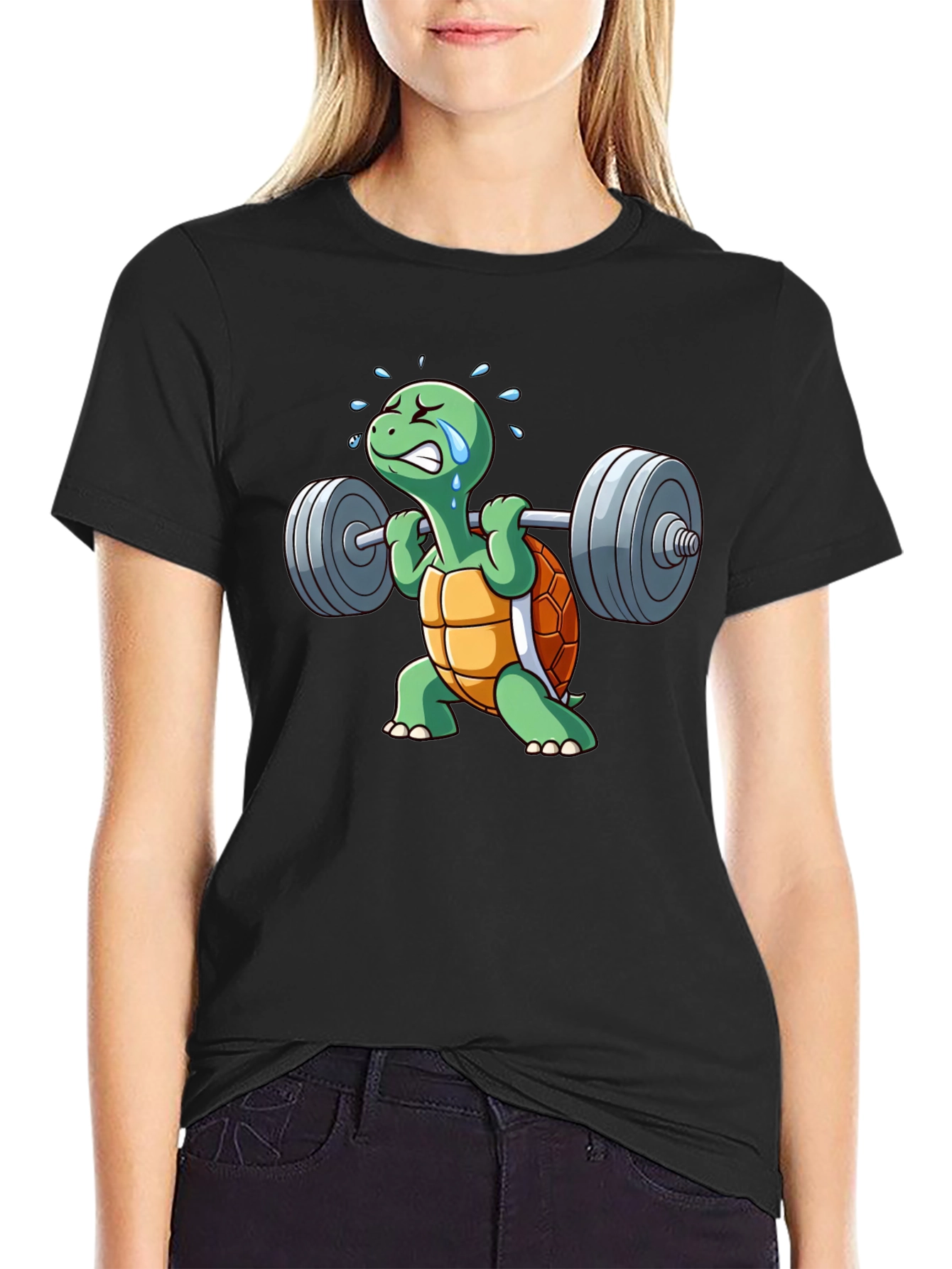 Black Turtle Gym T-Shirt - Funny Weightlifting Design view 2