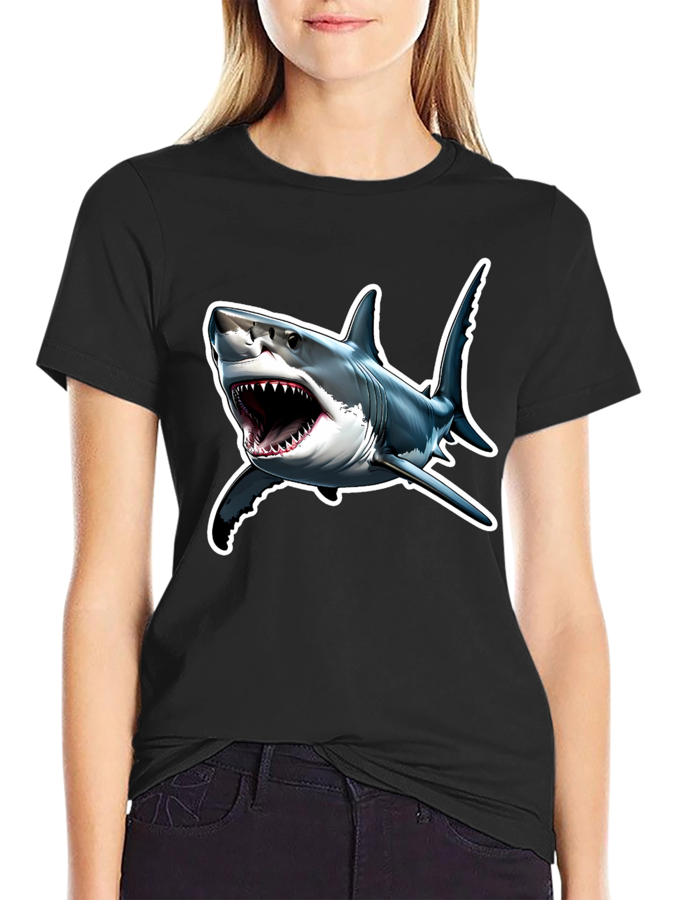 Black Shark Attack T-Shirt - Bold Graphic Tee view 2