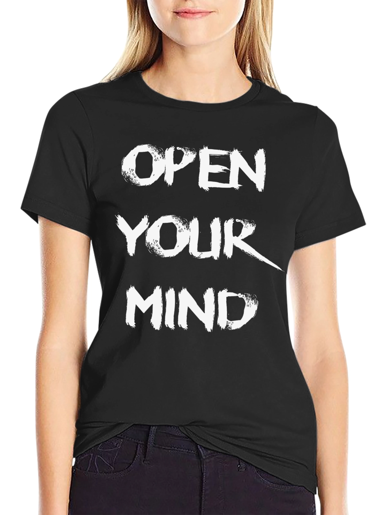 Black Open Your Mind Graphic Tee - Trendy Black T-Shirt view 2