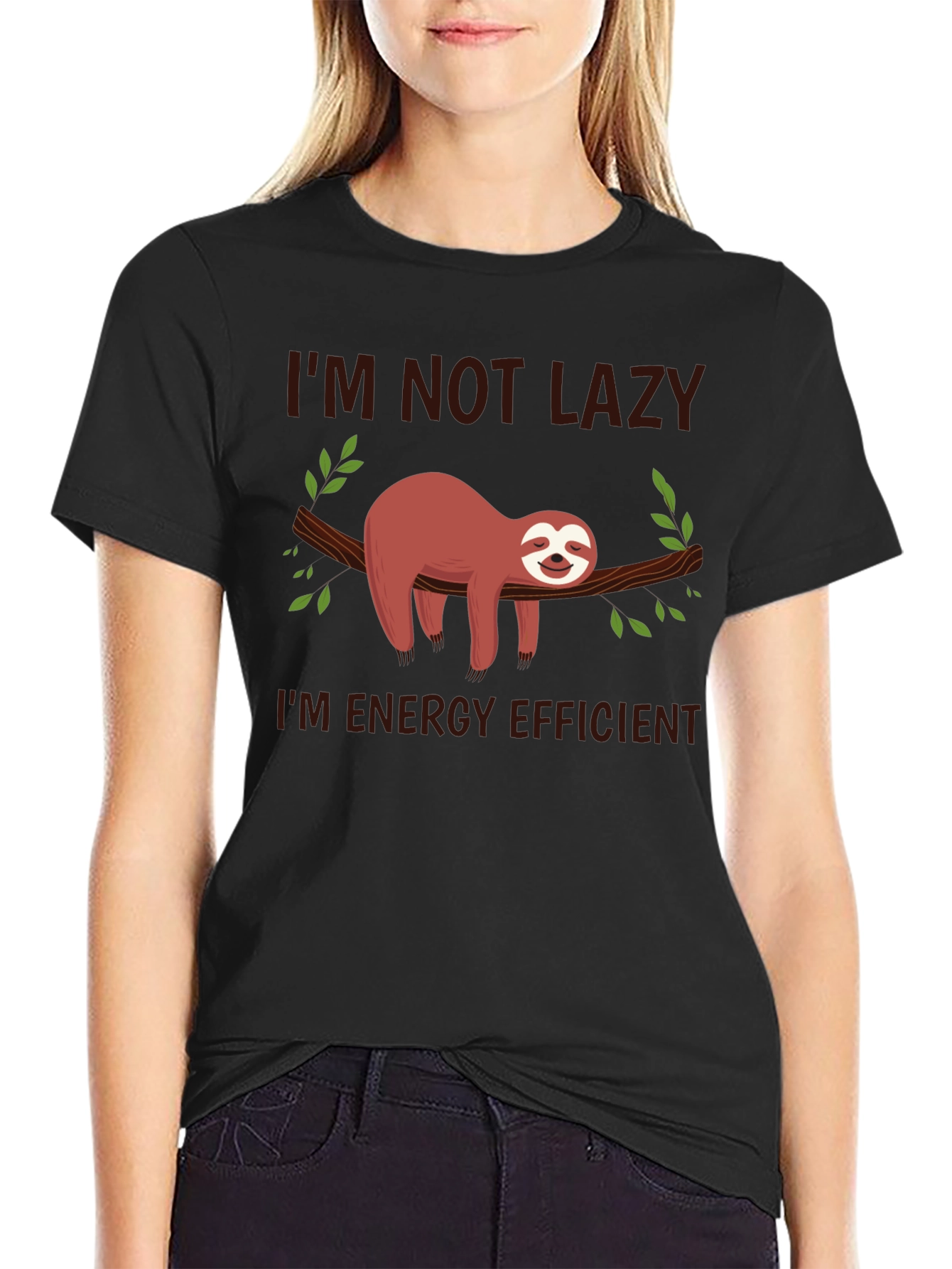 Black Funny Sloth T-Shirt - I'm Not Lazy, Energy Efficient view 2