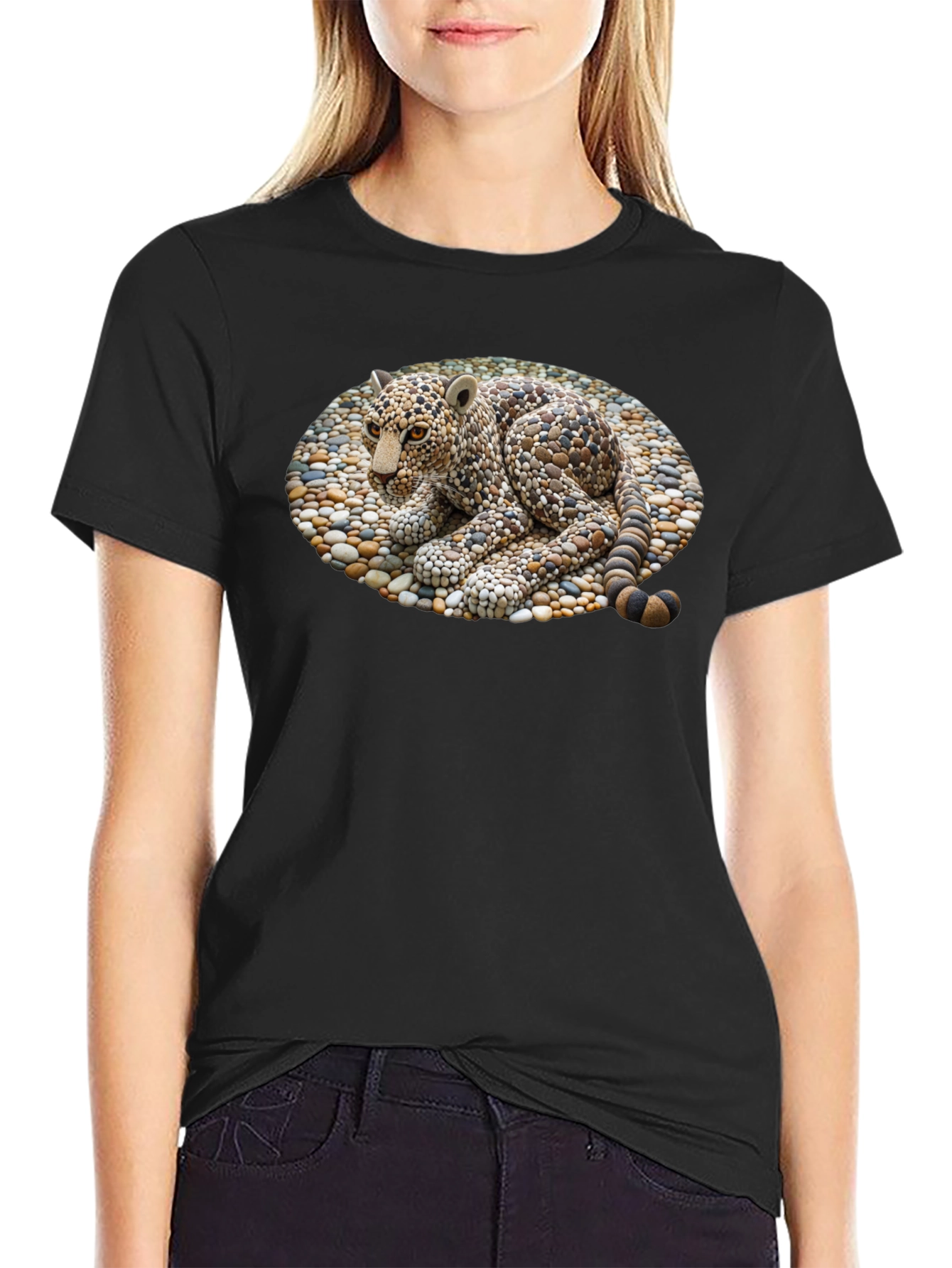 Black Stone Leopard Graphic Tee - Unique Design view 2