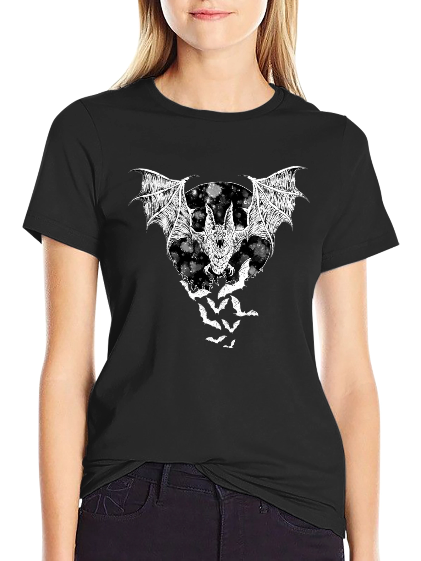 Black Bat Graphic T-Shirt - Black Halloween Tee view 2
