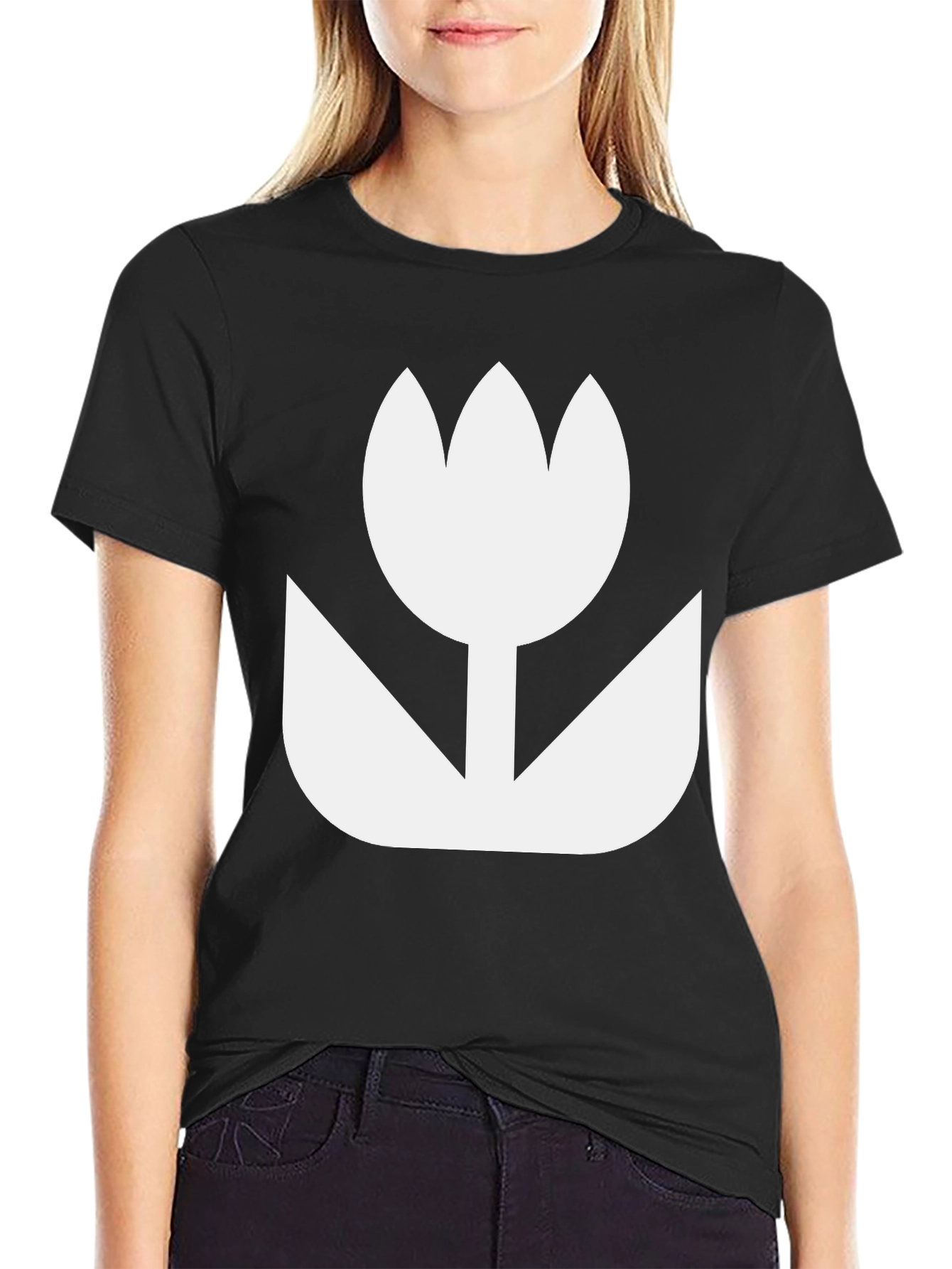 Black Minimalist Flower Graphic Tee - Black Cotton Casual Shirt view 2