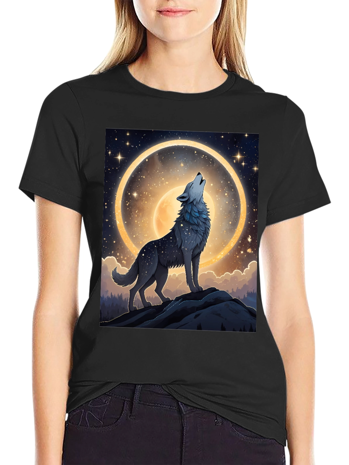 Wolf Howling at Moon T-Shirt - 2