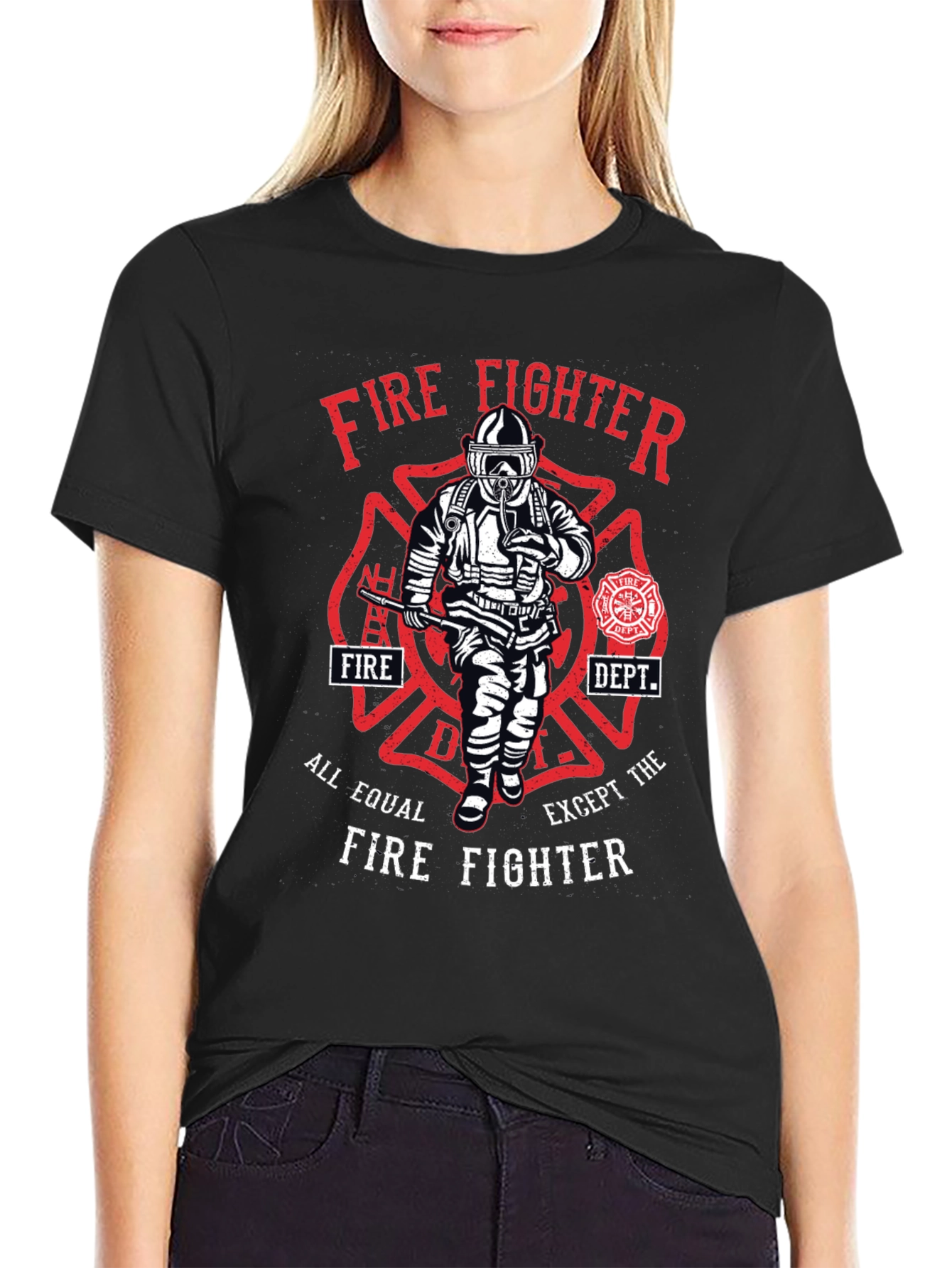 Black Firefighter Graphic T-Shirt - All Equal Except view 2