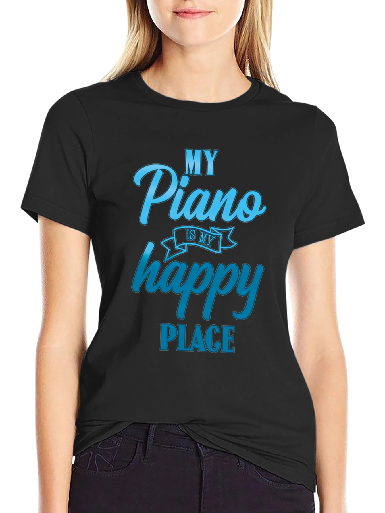 Black My Piano is My Happy Place T-Shirt view 2