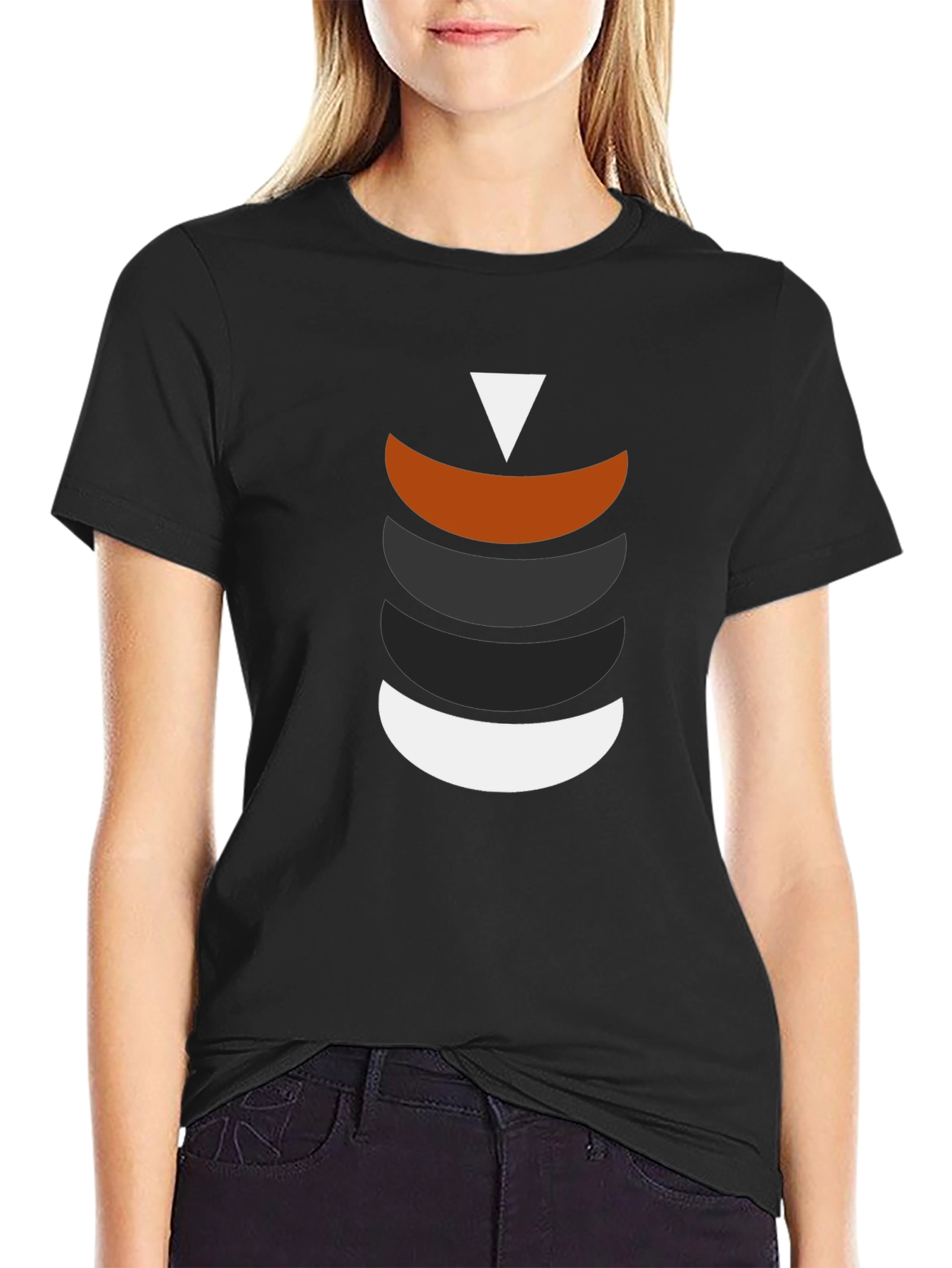 Black Modern Geometric Crescent Stack T-Shirt view 2