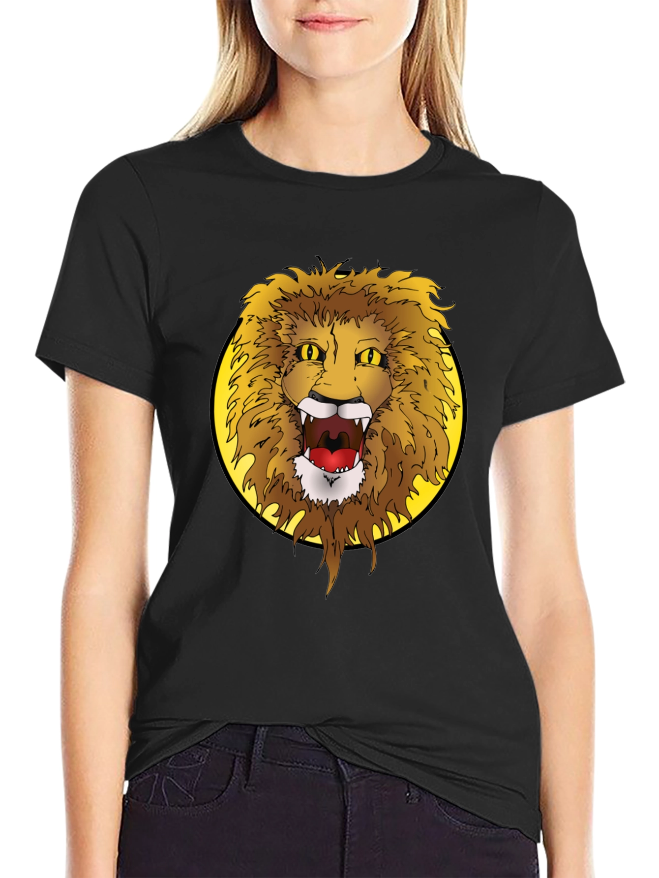 Black Lion Graphic Tee - Fierce Animal Print T-Shirt view 2