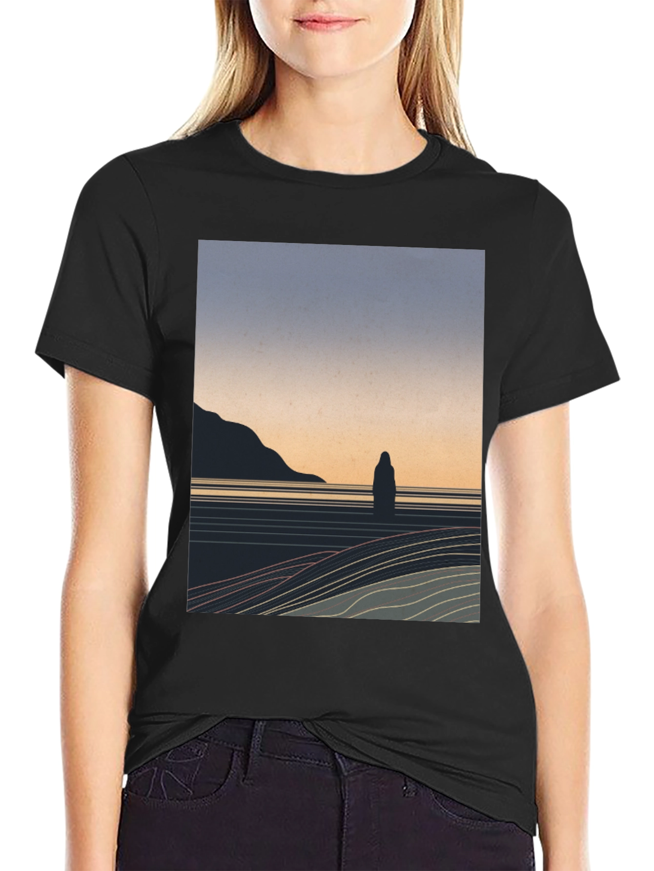 Black Minimalist Landscape Graphic T-Shirt - Black view 2