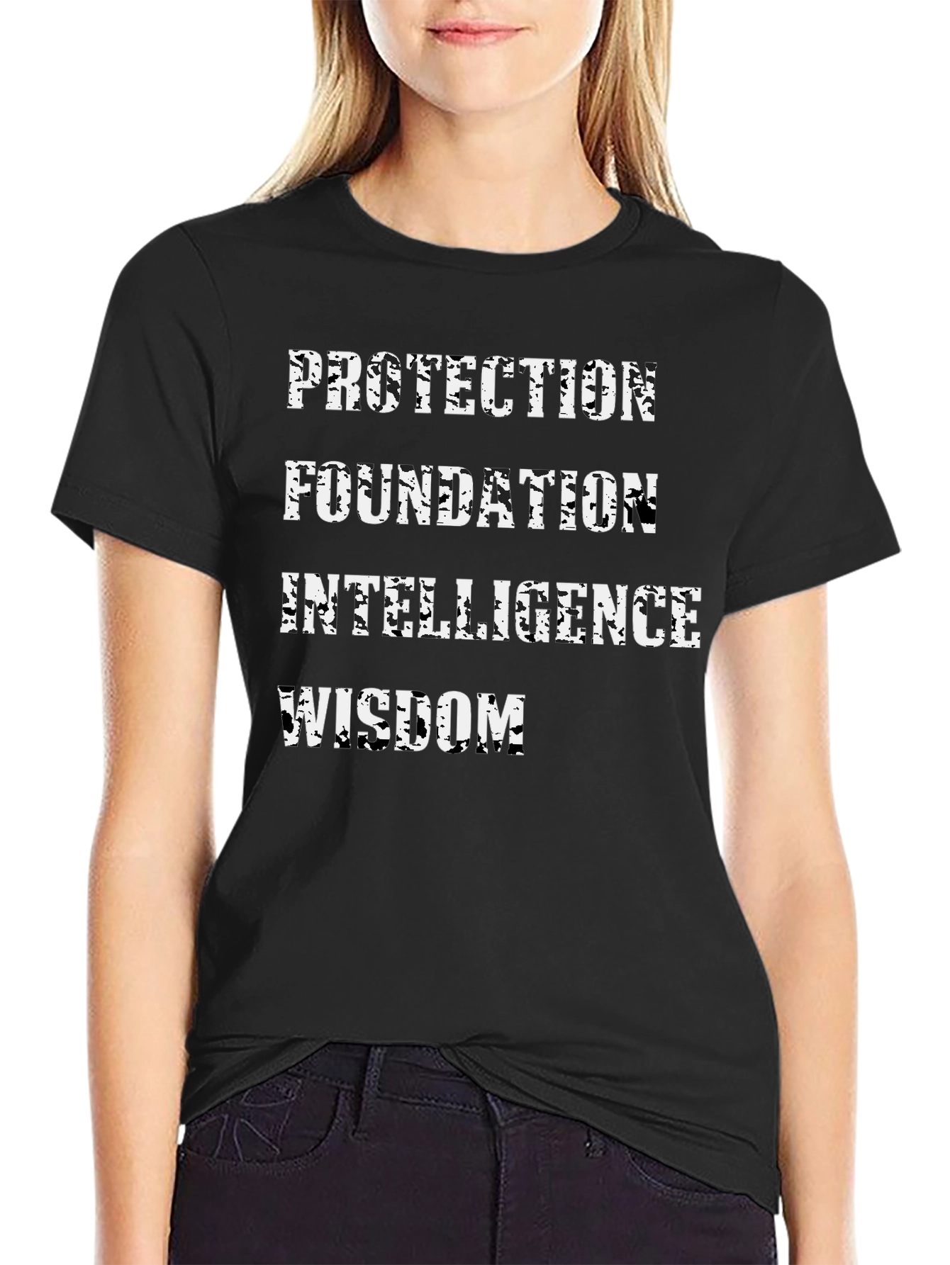 Black Protection, Foundation, Intelligence, Wisdom Men's Black T-Shirt view 2