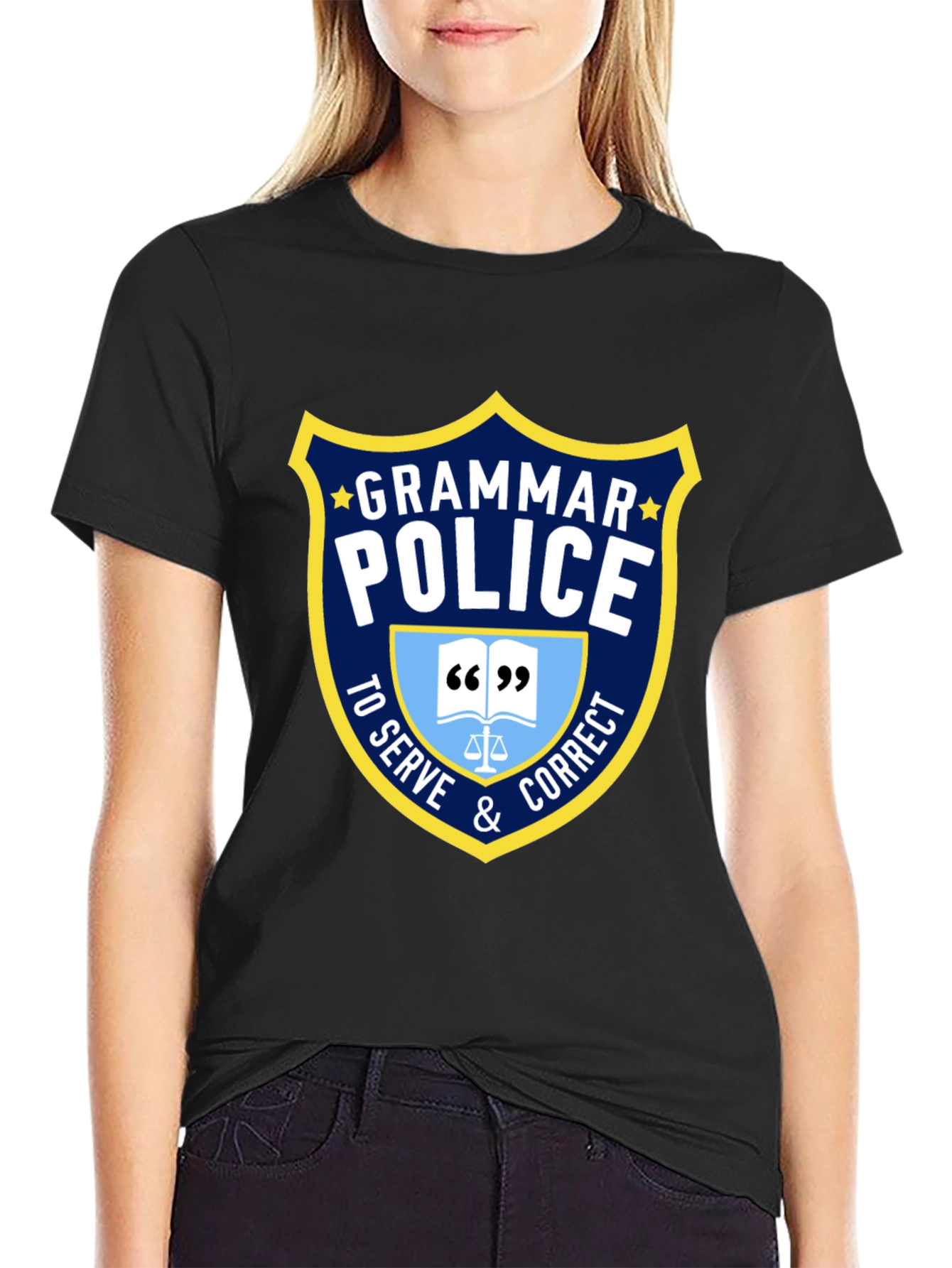 Black Grammar Police T-Shirt - Serve & Correct Style view 2