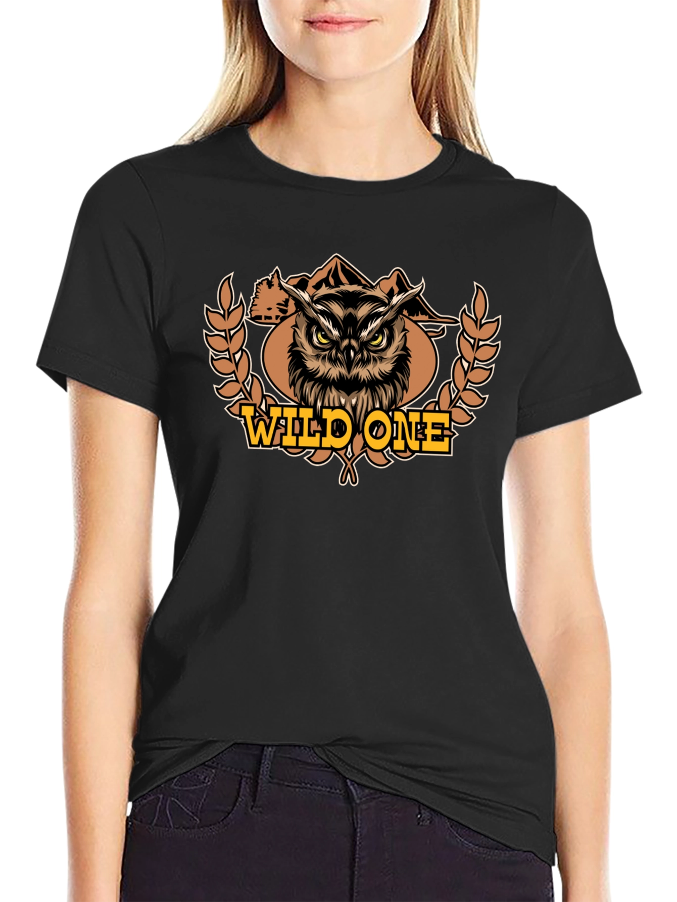 Black Wild One Owl Graphic Tee - Black Cotton T-Shirt view 2