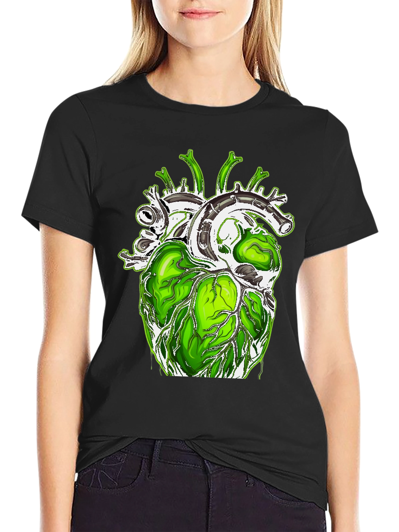 Black Green Anatomical Heart Graphic Tee - Unique Design! view 2
