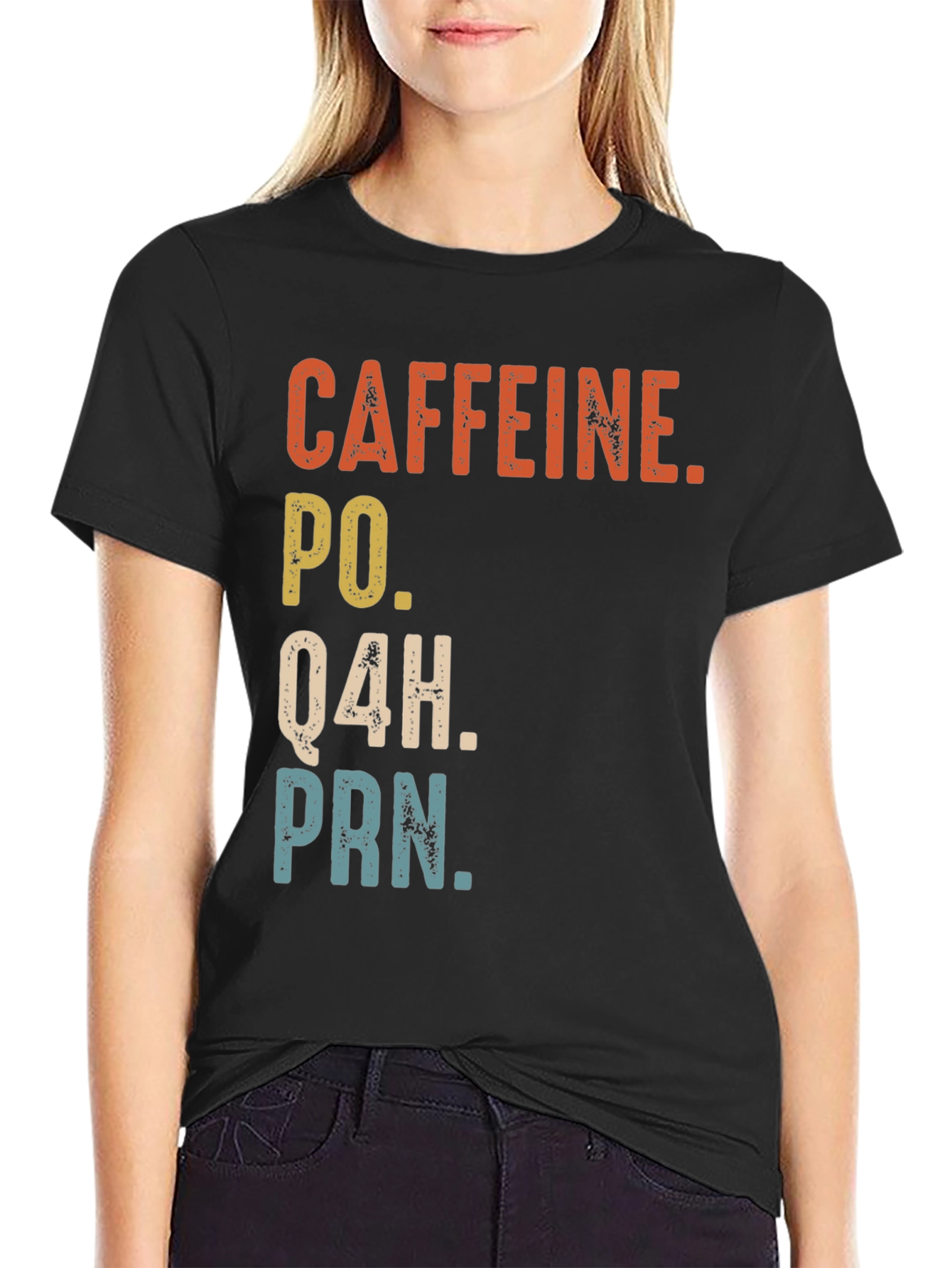 Black Caffeine PO Q4H PRN Nurse Humor T-Shirt view 2