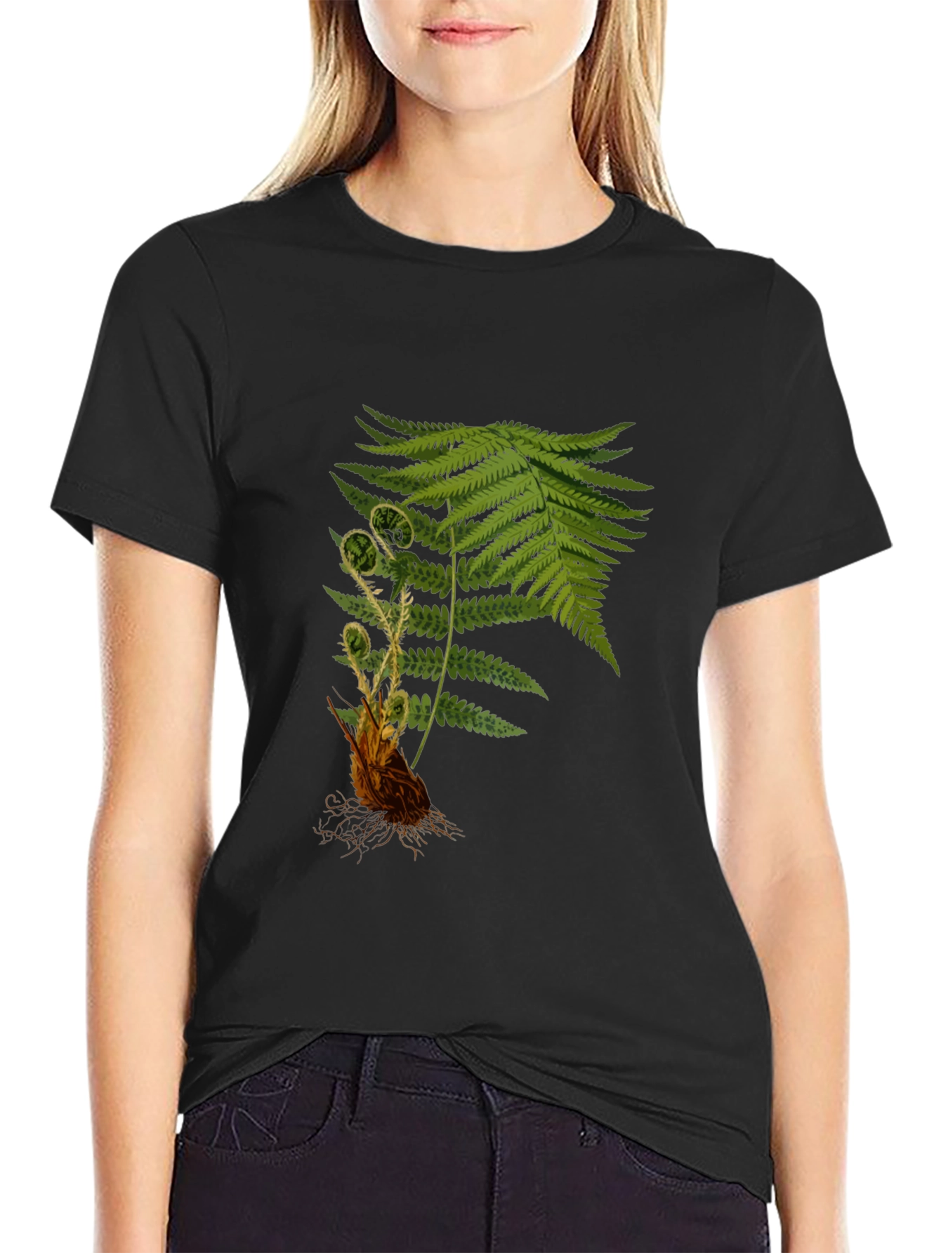 Black Fern Print Black T-Shirt view 2