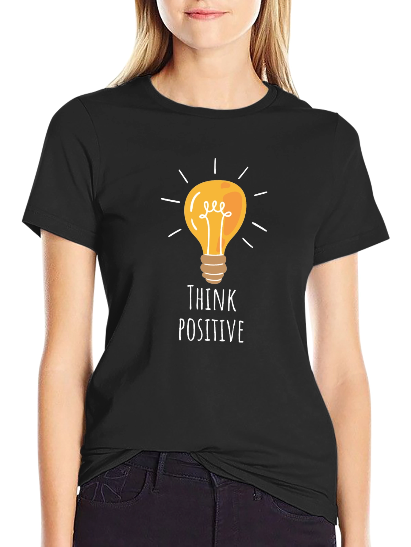 Black Think Positive Light Bulb Graphic Tee view 2