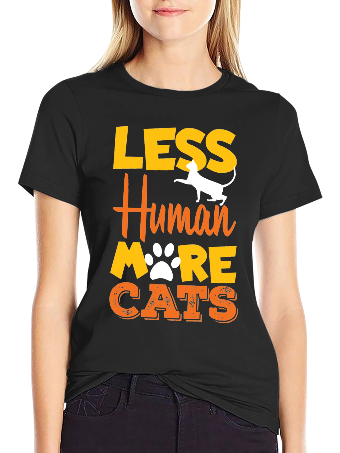 Black Less Human More Cats Graphic T-Shirt view 2