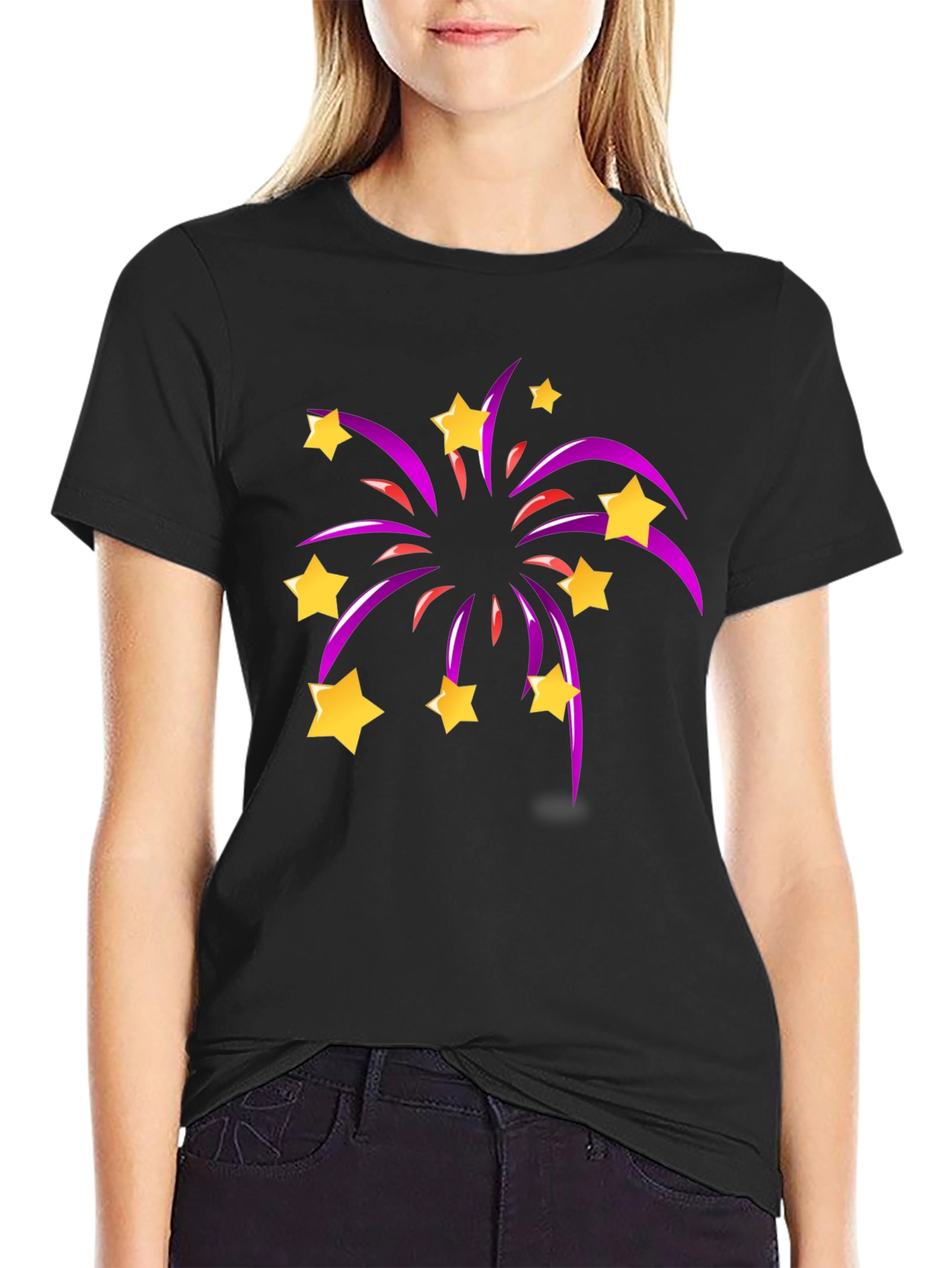 Black Star Fireworks Graphic Black T-Shirt view 2