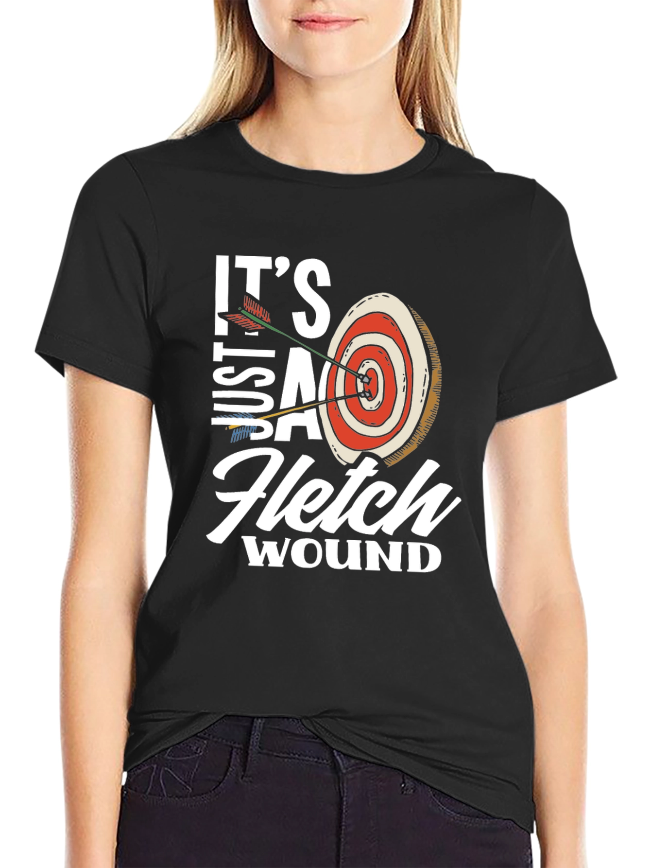 Black It's Just A Fletch Wound T-Shirt - Archery Funny Tee view 2