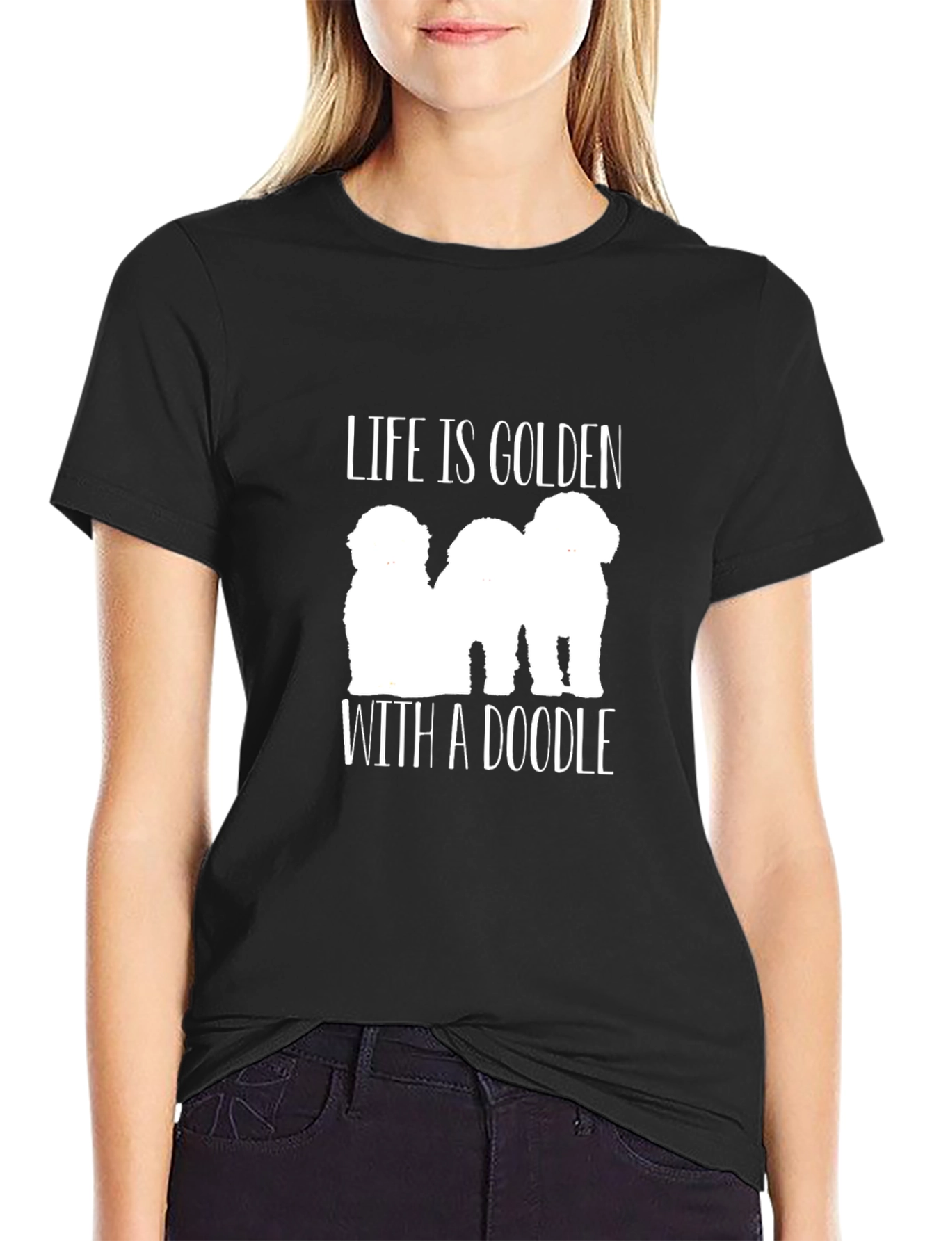 Life is Golden With a Doodle Black Graphic Tee - 2