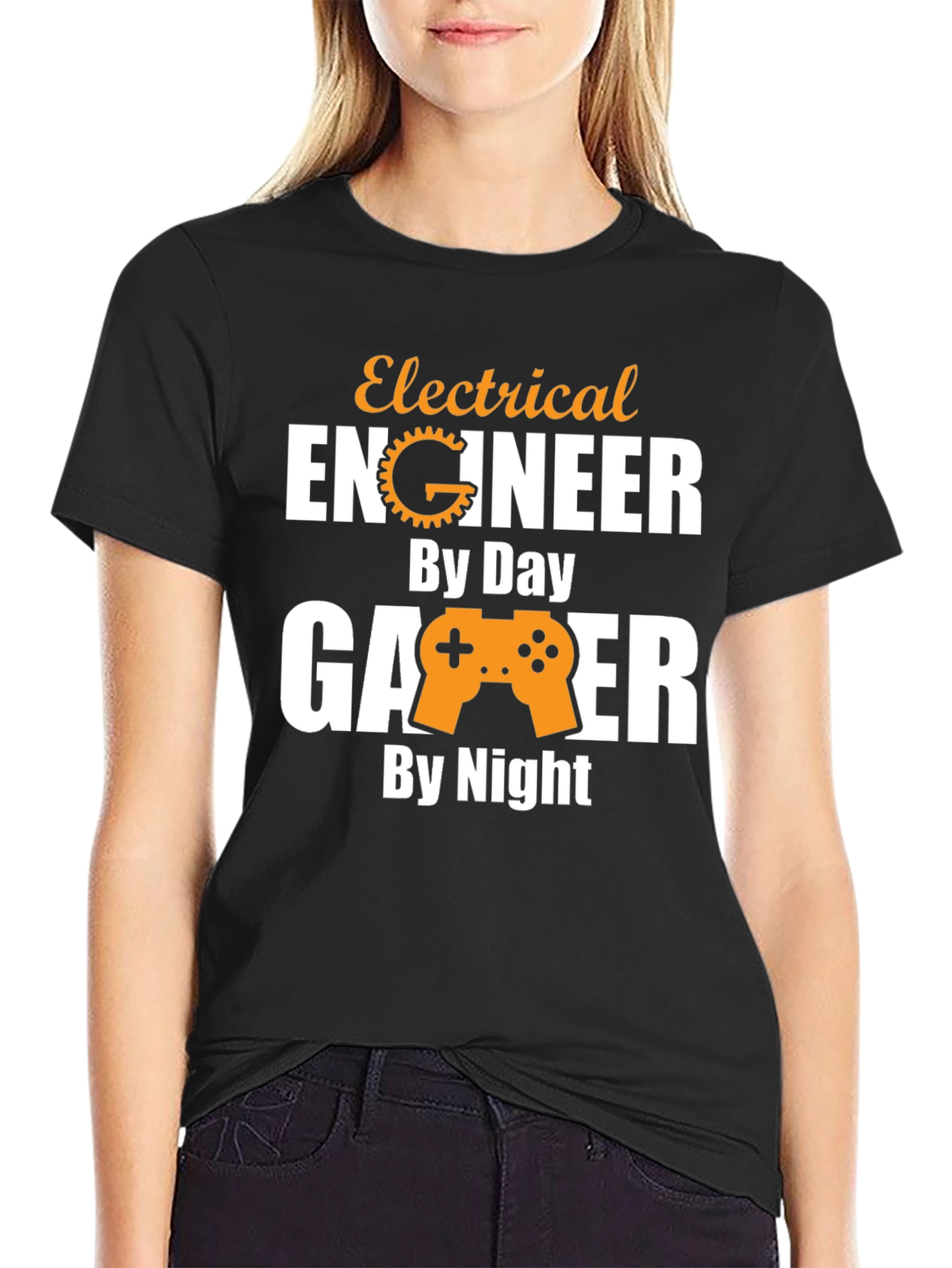 Black Electrical Engineer Gamer T-Shirt - Day & Night view 2