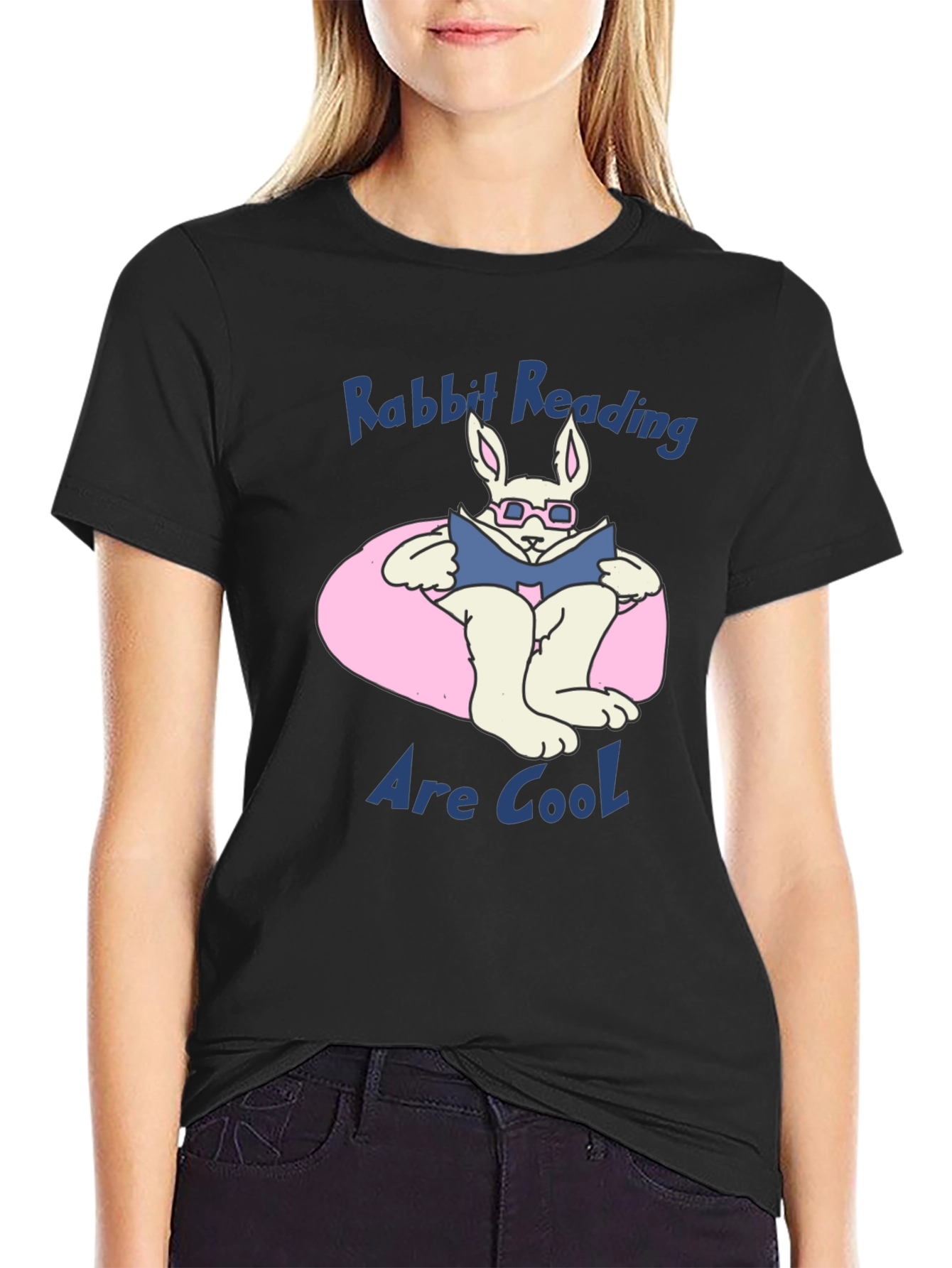 Black Rabbit Reading Book Graphic T-Shirt view 2