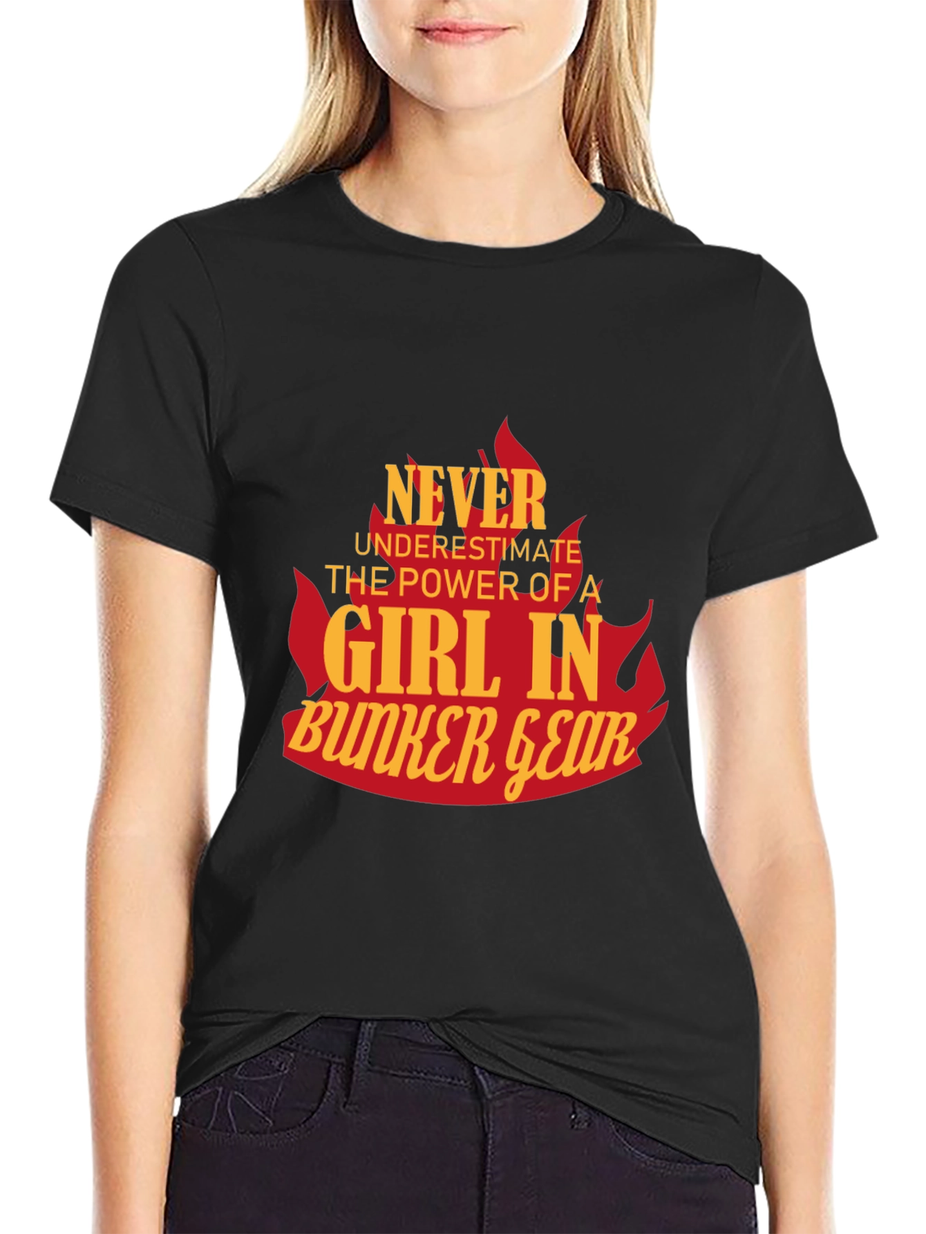 Black Girl in Bunker Gear Tee - Firefighter Pride view 2