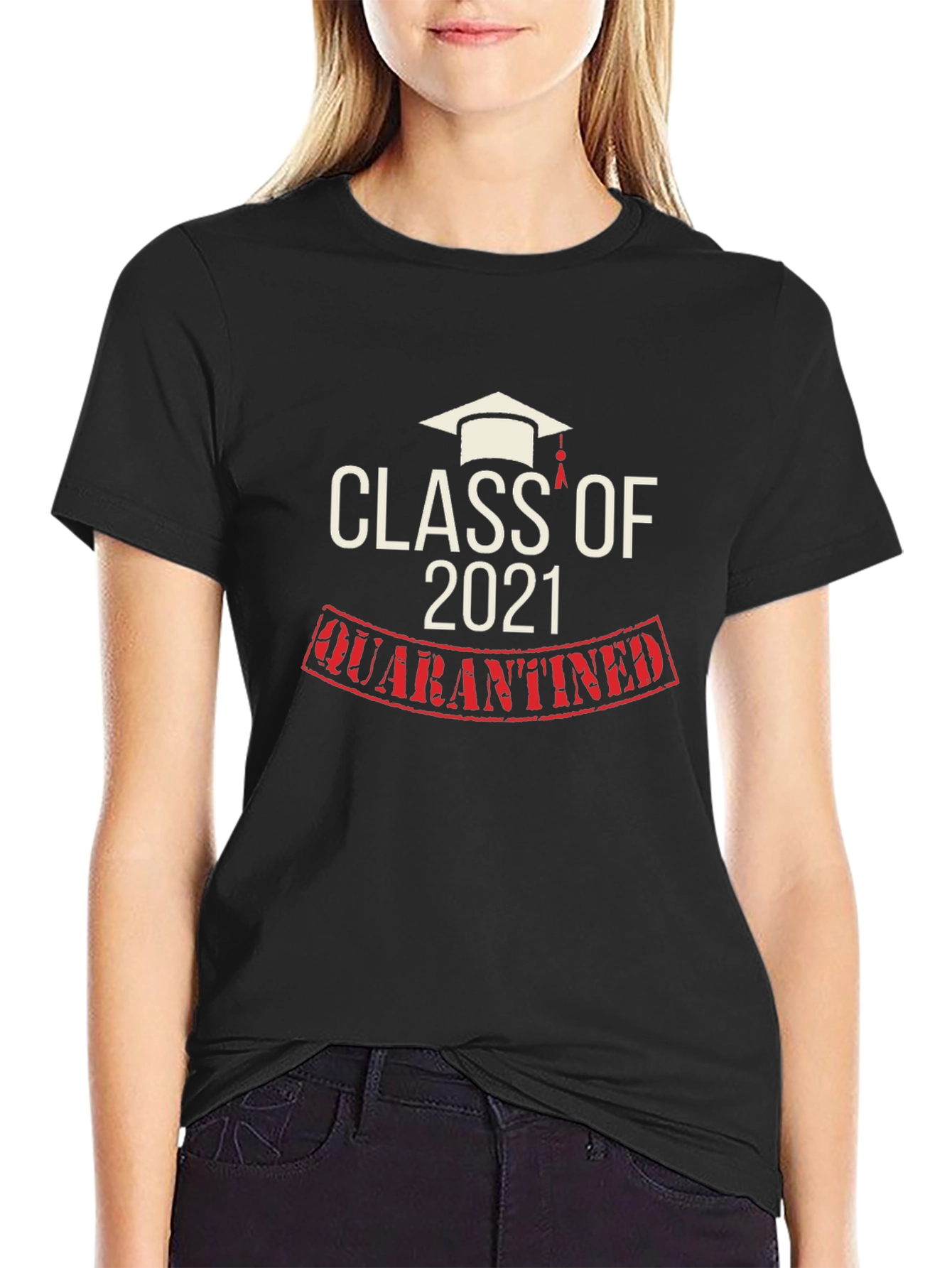 Black Class of 2021 Quarantined Black T-Shirt view 2