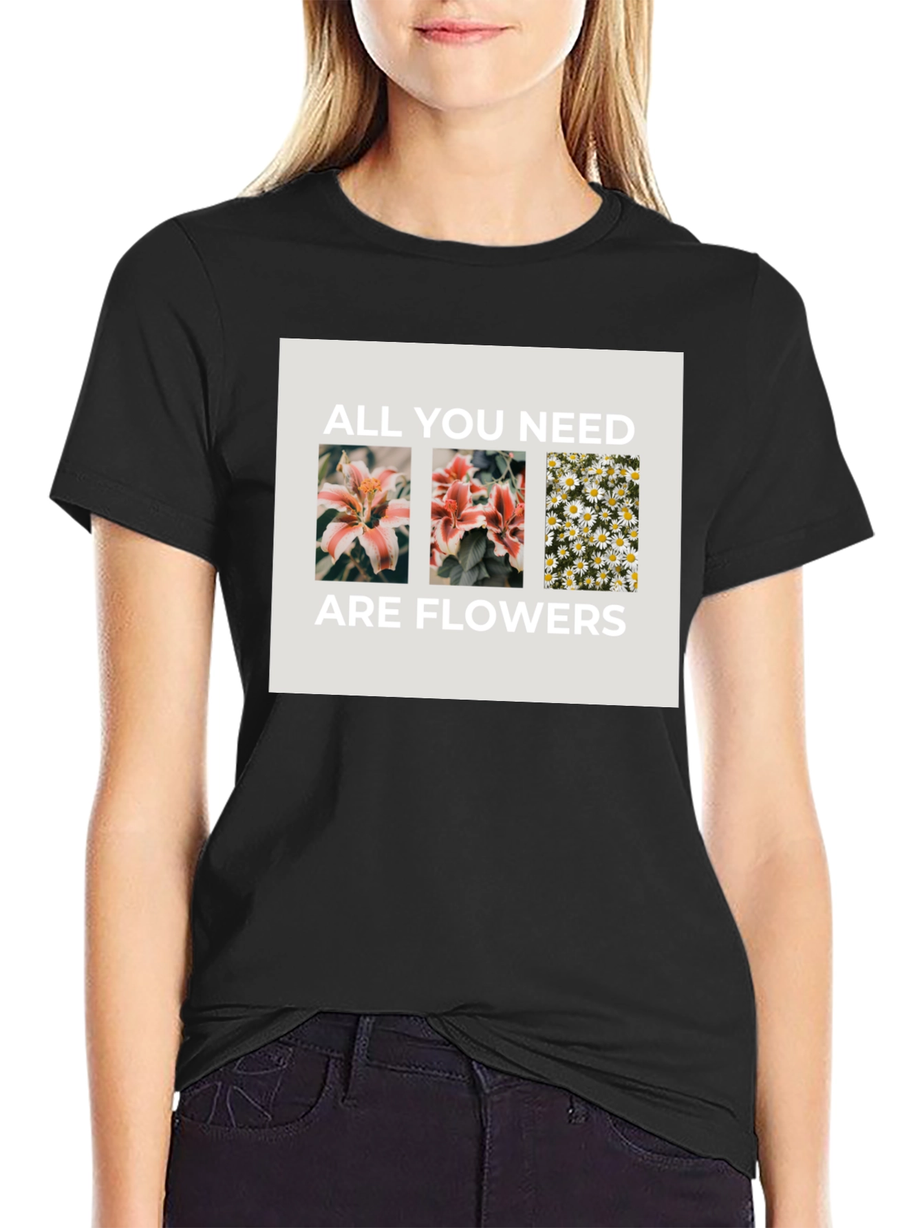Black Floral Graphic Tee - All You Need Are Flowers view 2