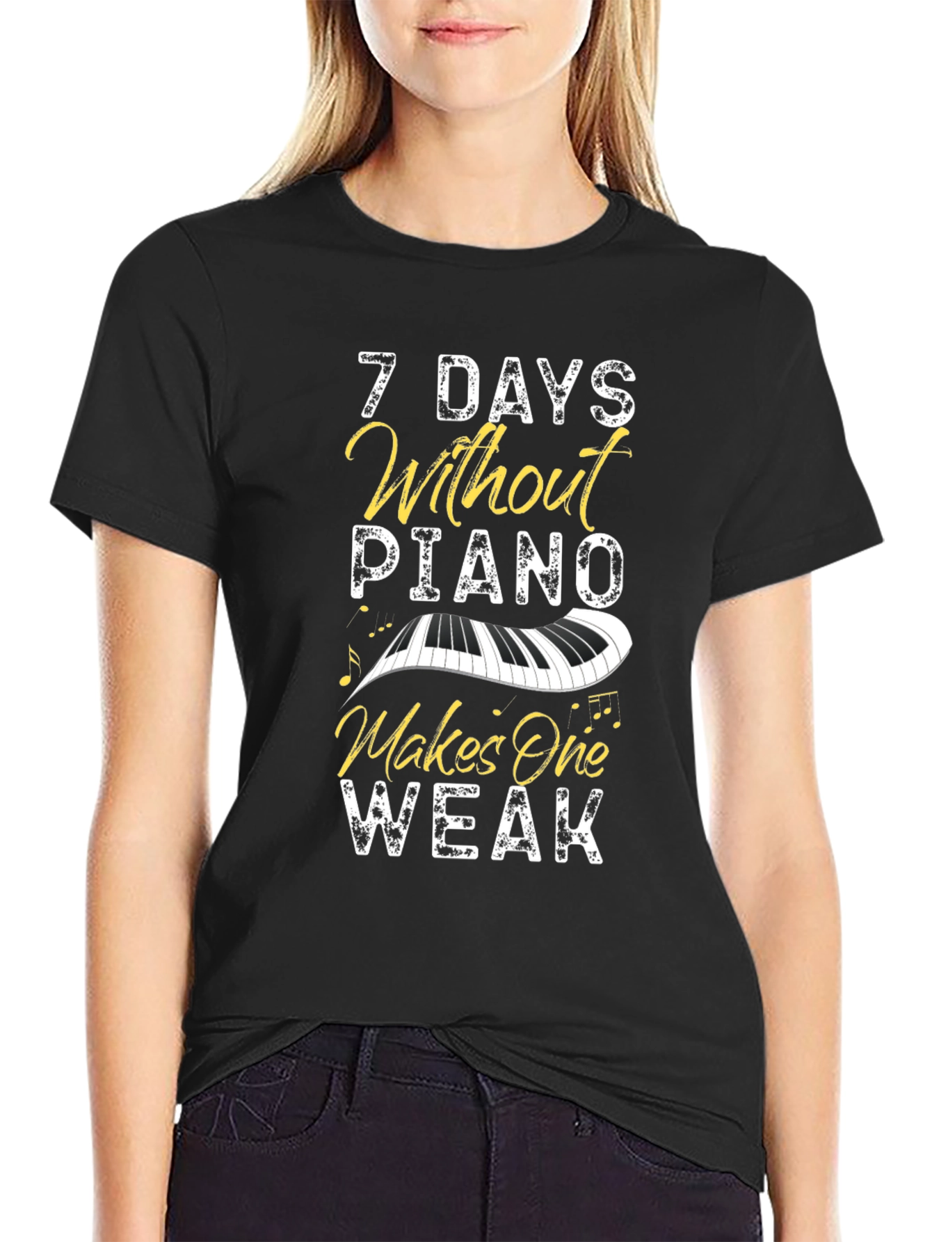 Black 7 Days Without Piano T-Shirt - Music Lover Tee view 2