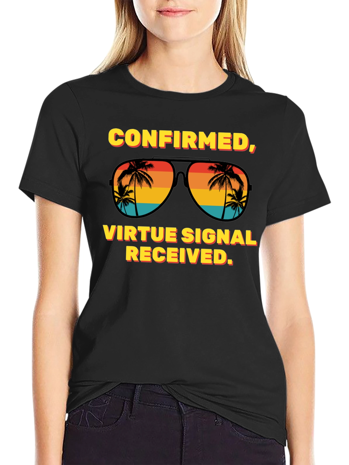 Black Confirmed Virtue Signal Received T-Shirt view 2