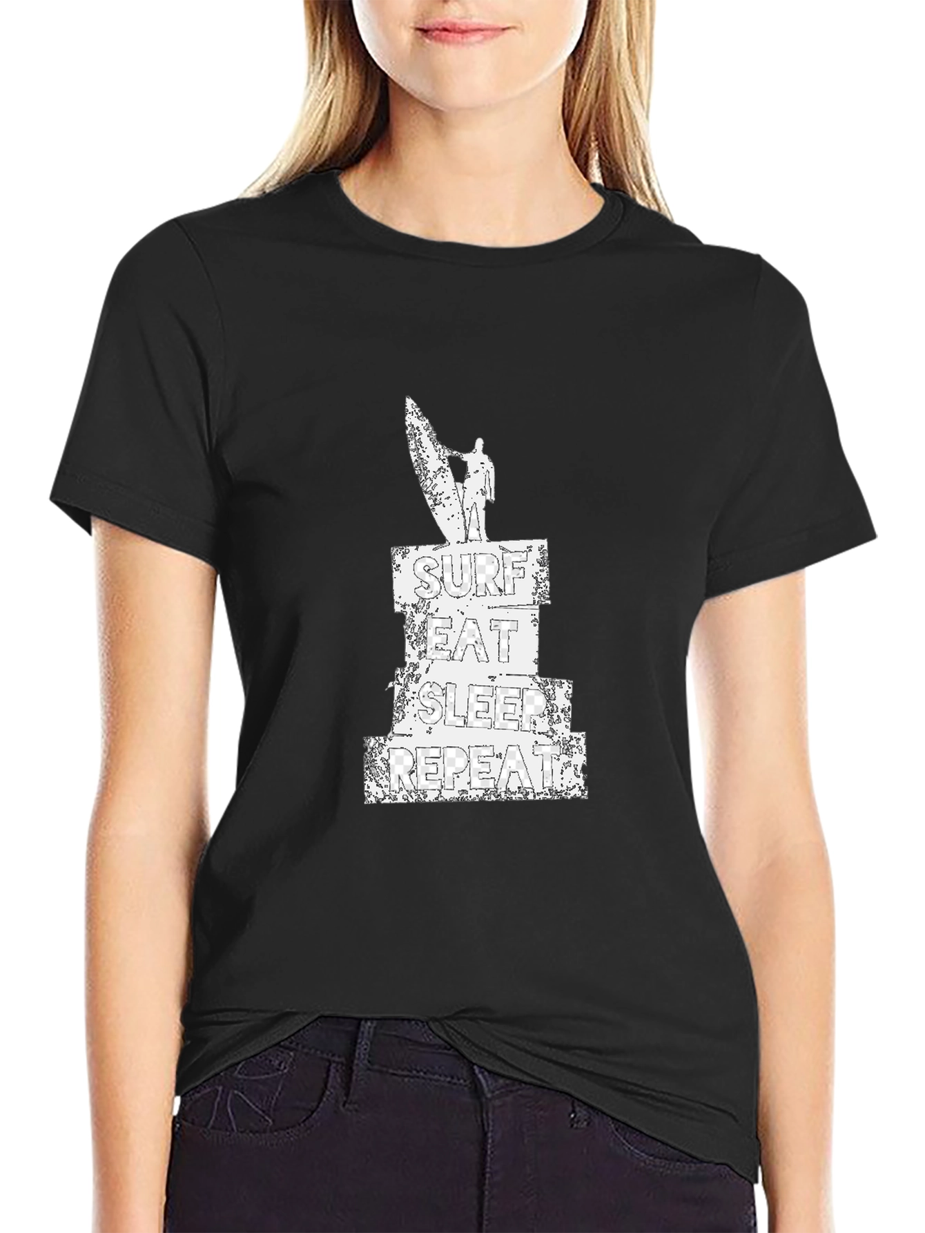 Black Surf Eat Sleep Repeat T-Shirt Black view 2