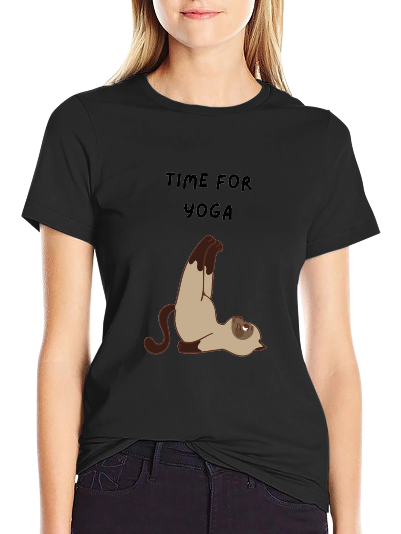 Black Yoga Cat Graphic Tee - Relaxed Fit view 2