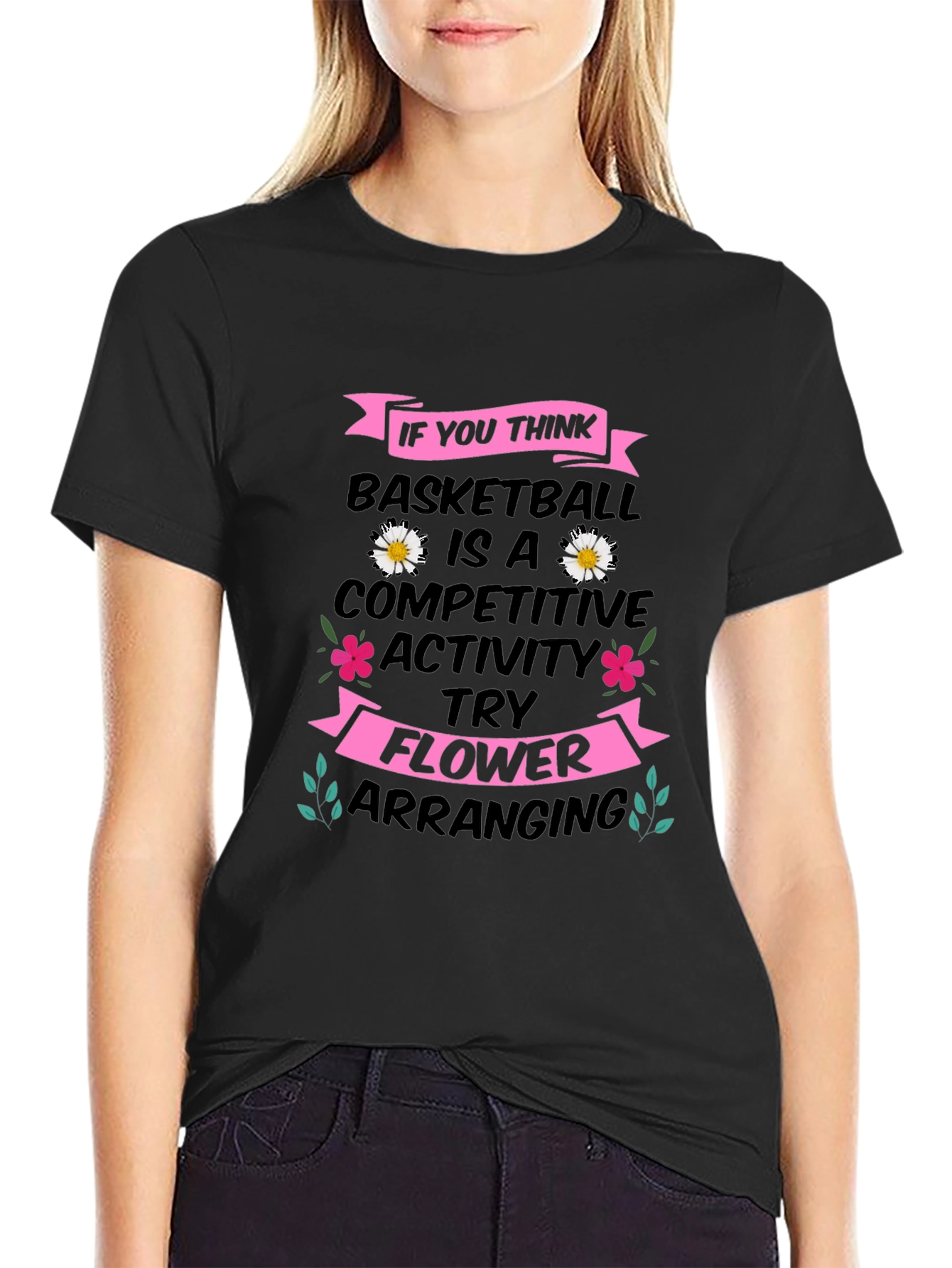 Black Basketball vs. Flower Arranging T-Shirt view 2