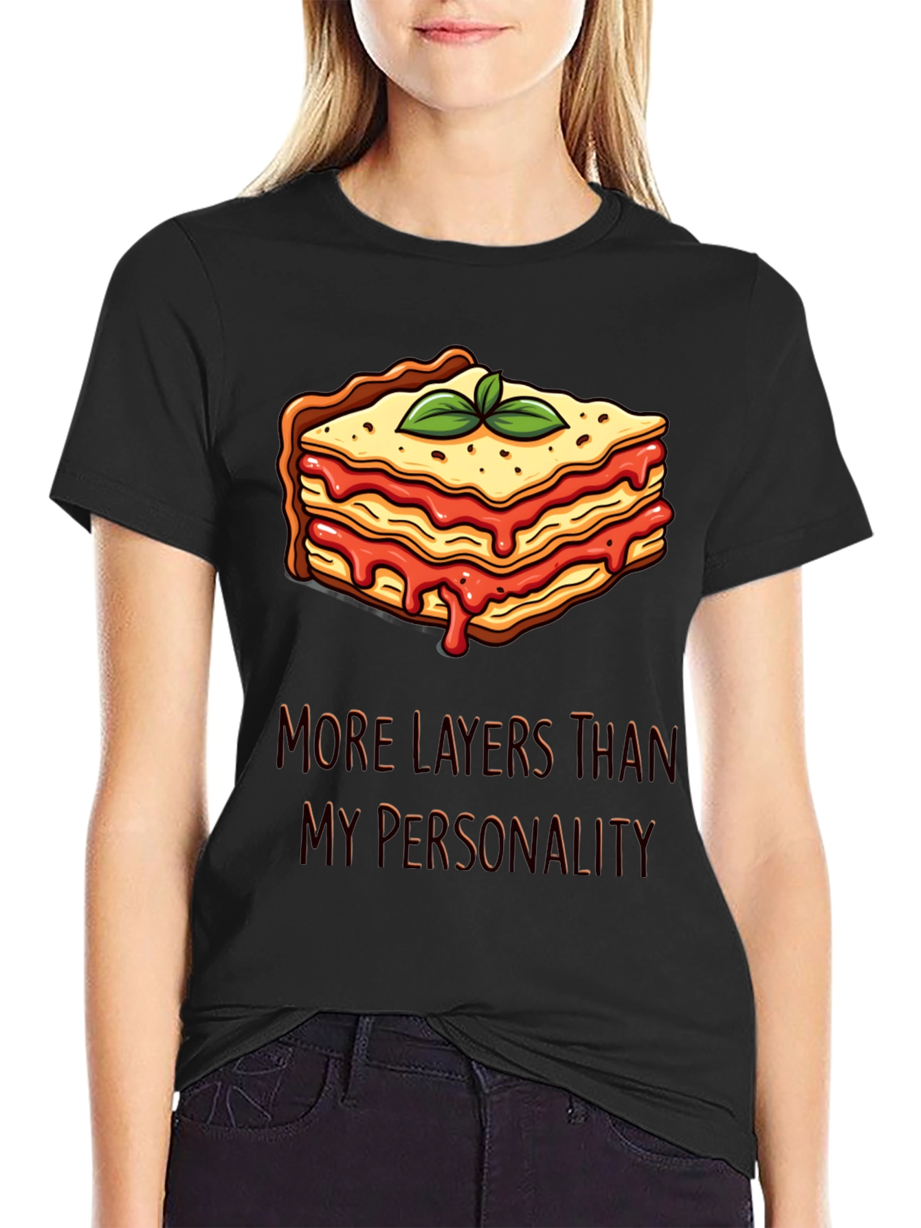 Black Lasagna Layers T-Shirt Funny Foodie Tee view 2