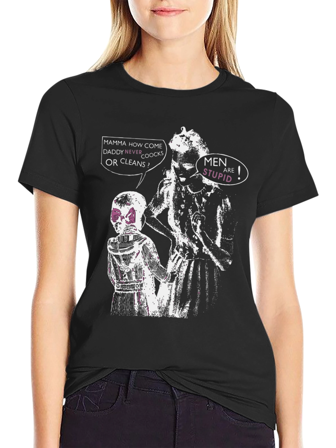 Black Edgy "Men Are Stupid" Graphic Tee view 2