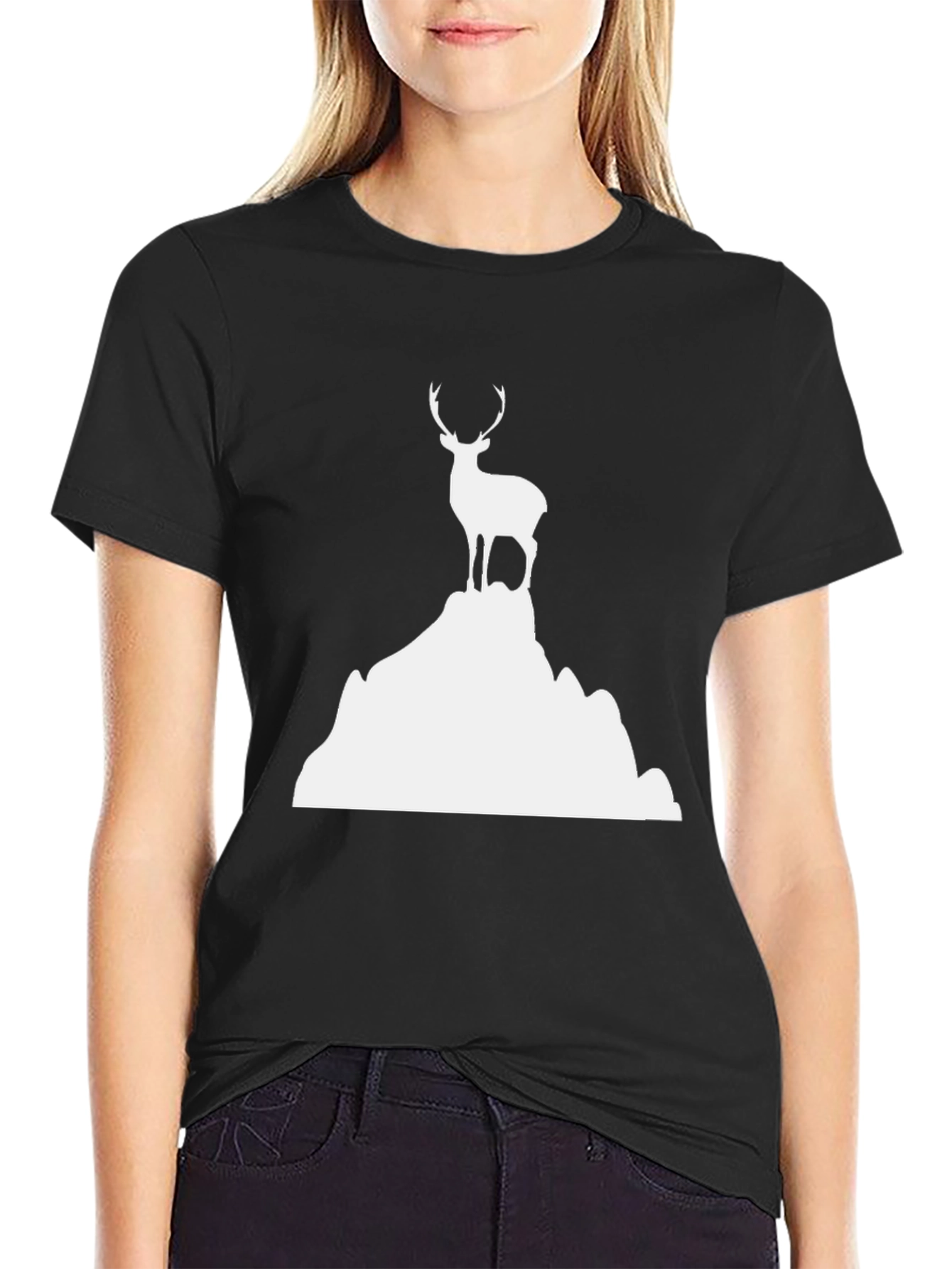 Black Deer Mountain Graphic Tee - Black Cotton Shirt view 2
