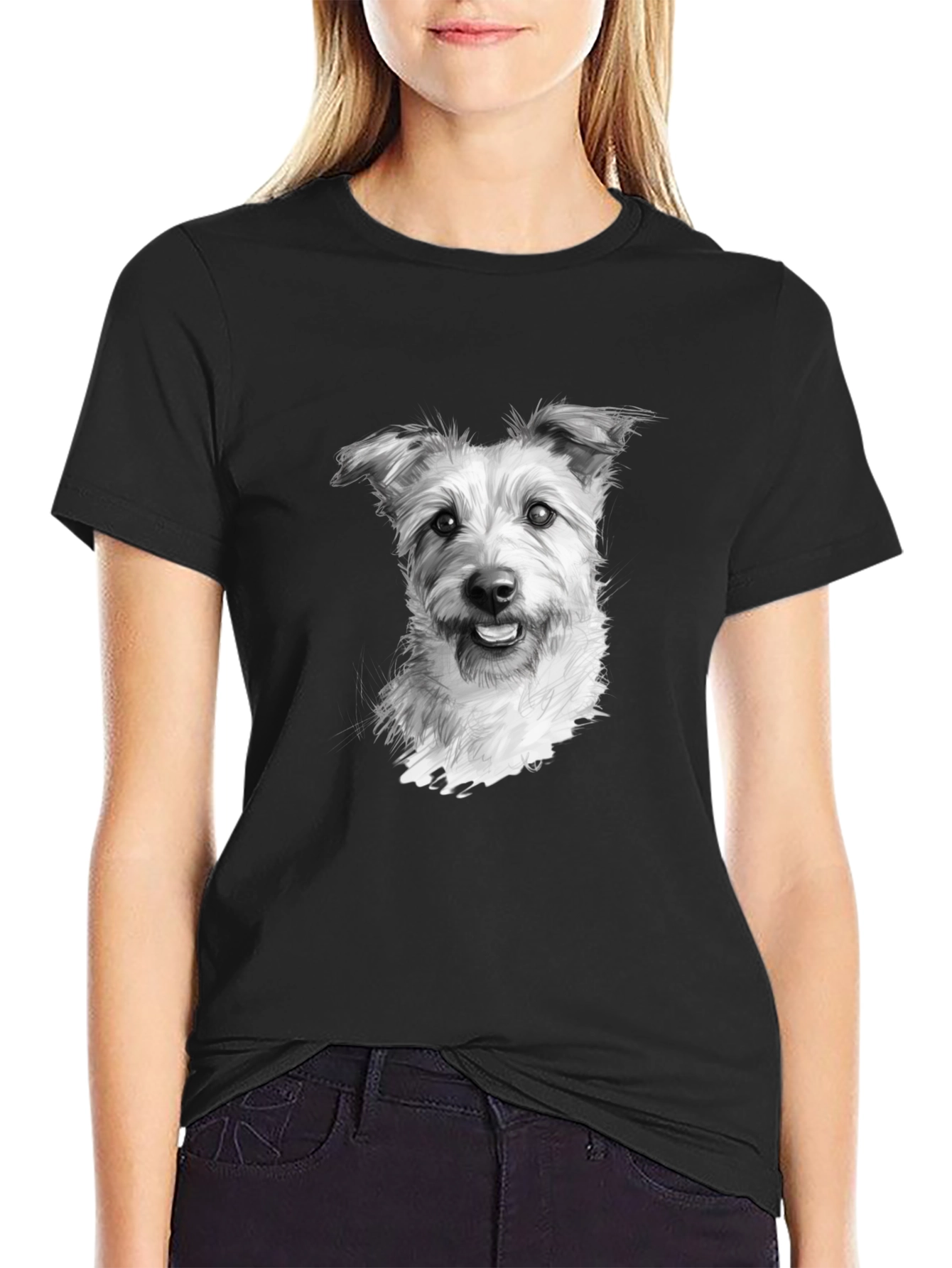 Black Dog Portrait Graphic Black T-Shirt view 2