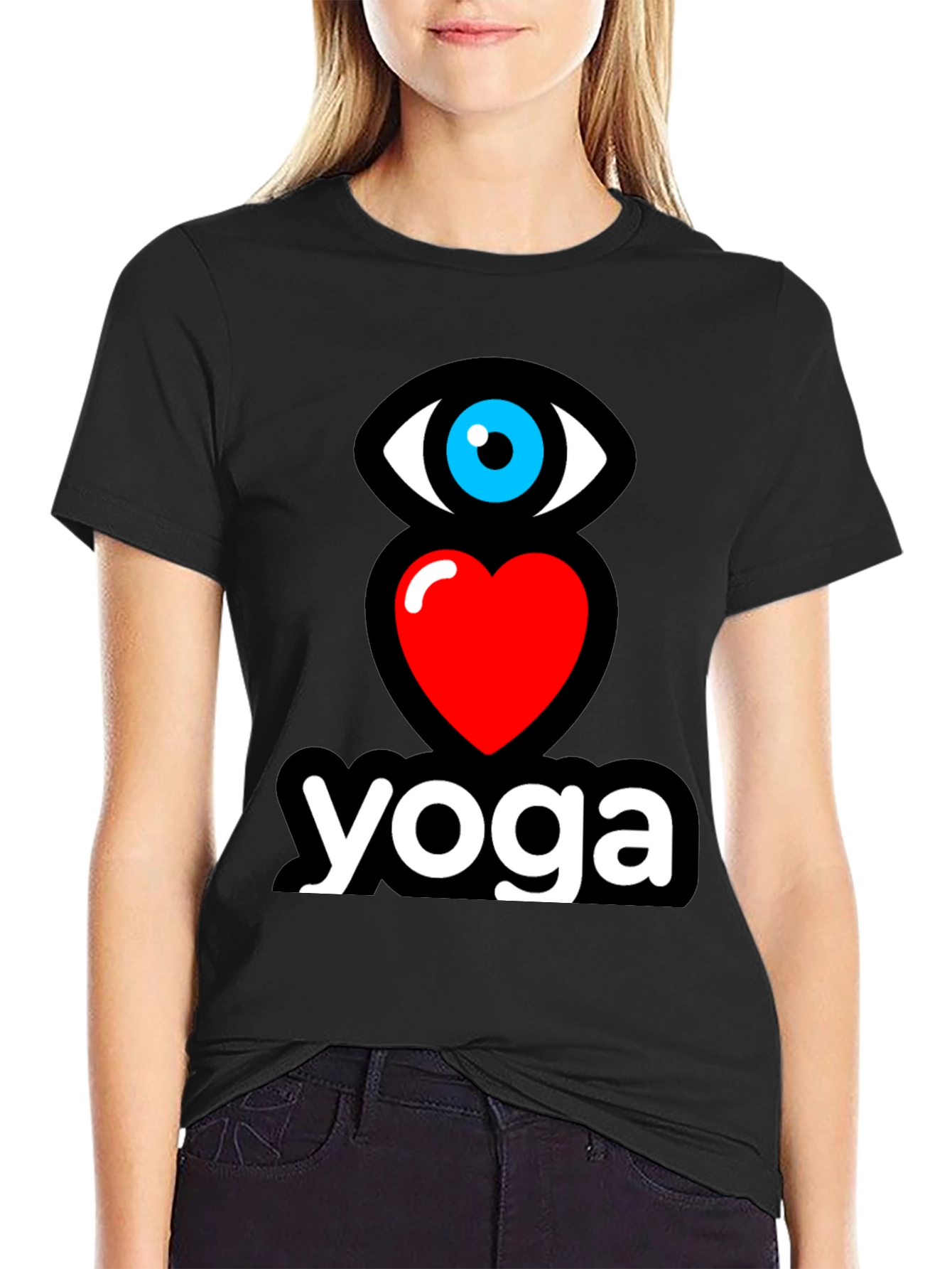 Black Eye Heart Yoga Black Graphic T-Shirt view 2
