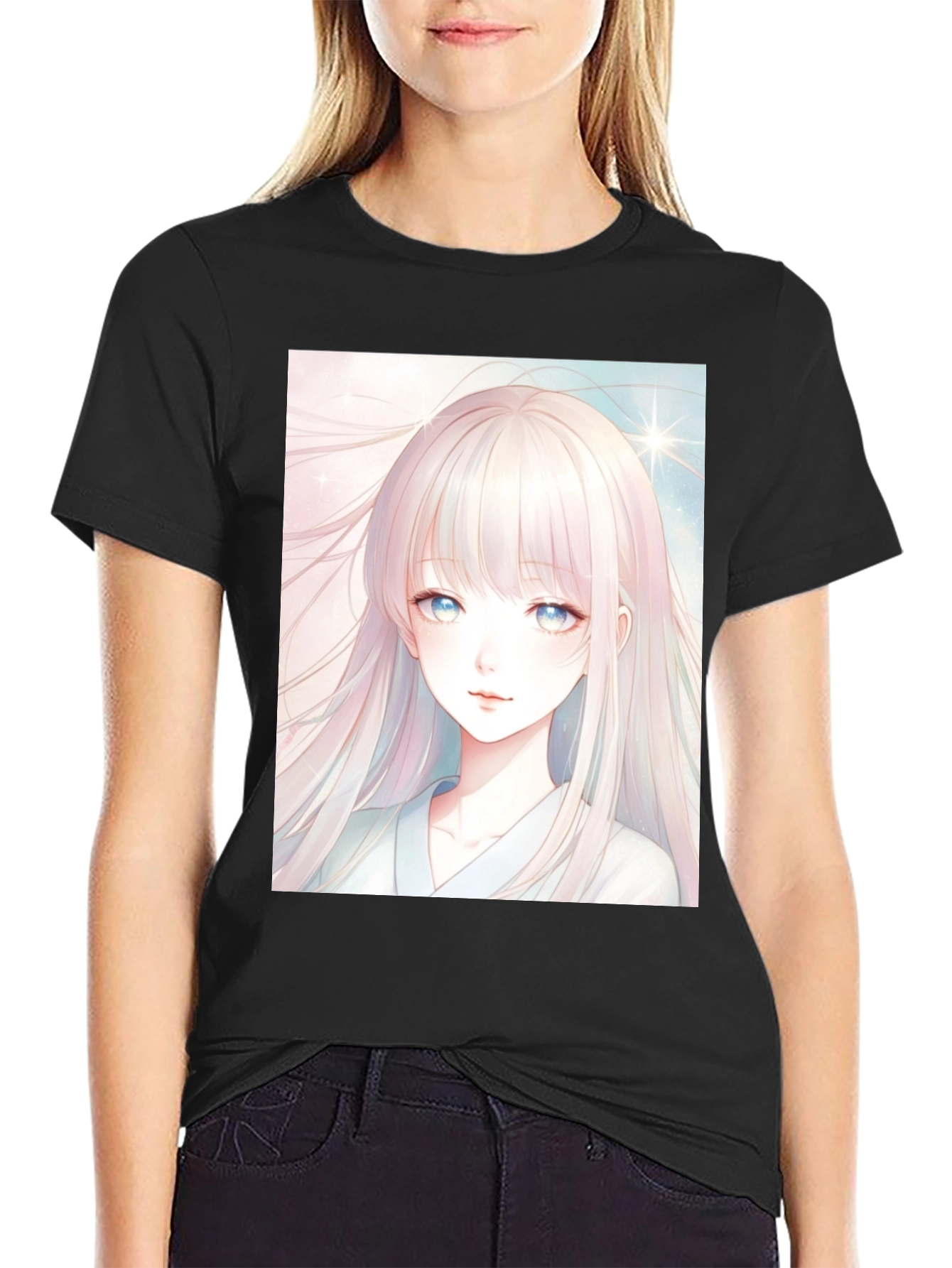 Black Anime Girl Graphic Black T-Shirt view 2