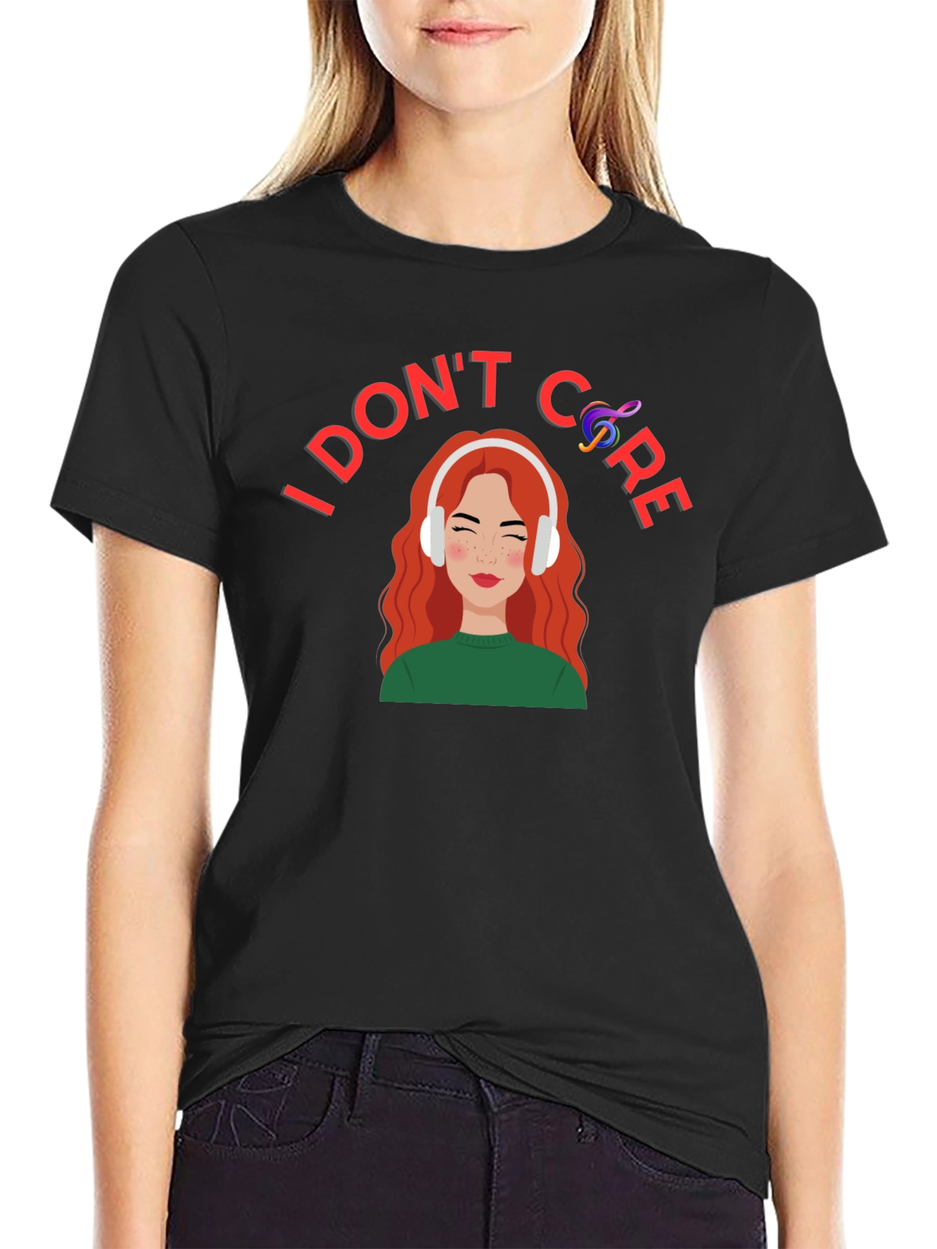 Black I Don't Care T-Shirt: Music Lover Graphic Tee view 2