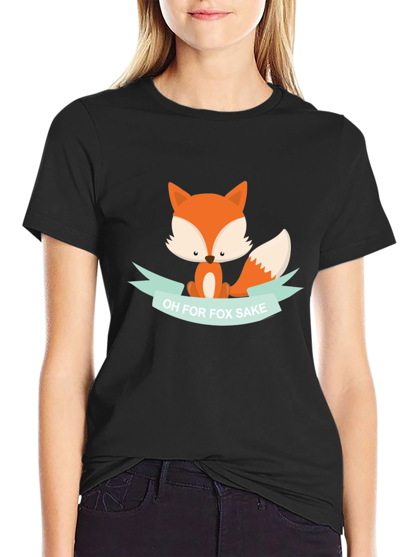 Black Funny Fox T-Shirt - Oh for Fox Sake! view 2